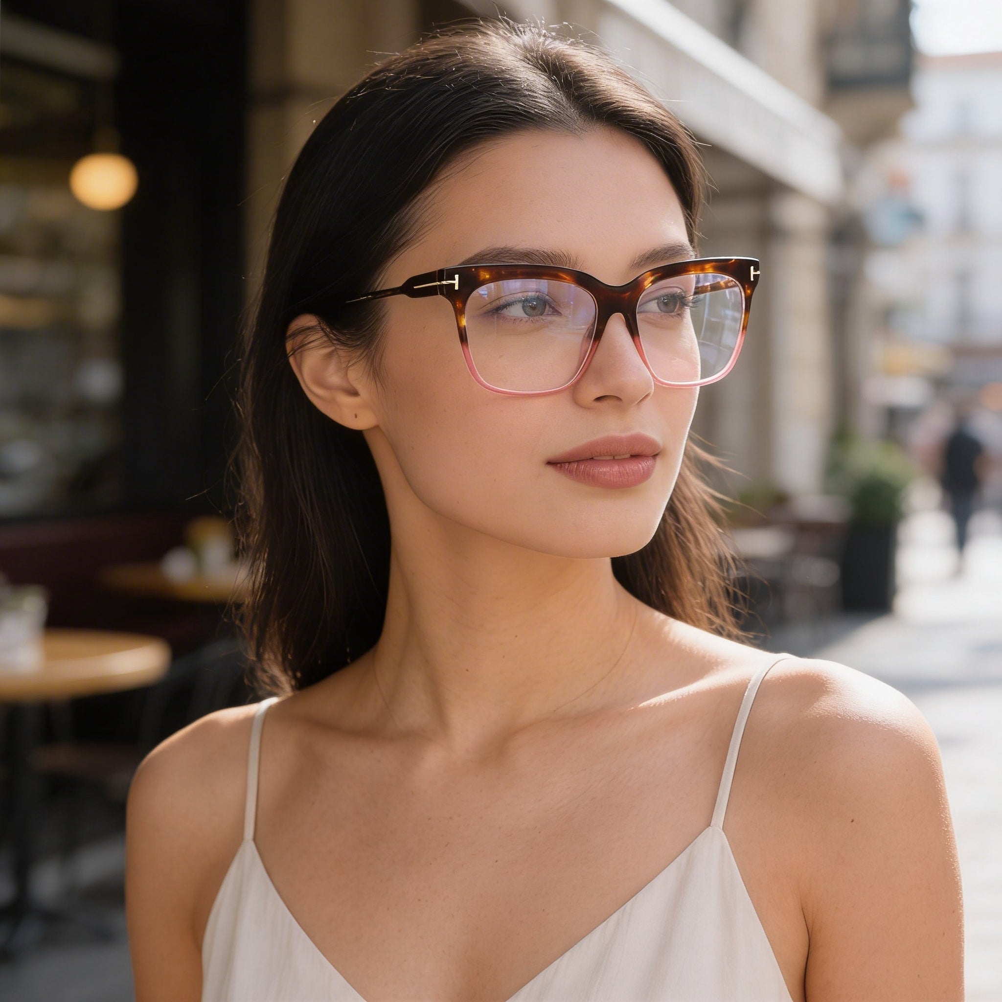 Tom Ford Ft5768-b Women's Havana to Milky Pink Plastic Square Full Rim Blue-Light Block Eyeglasses 54mm, Photo 4
