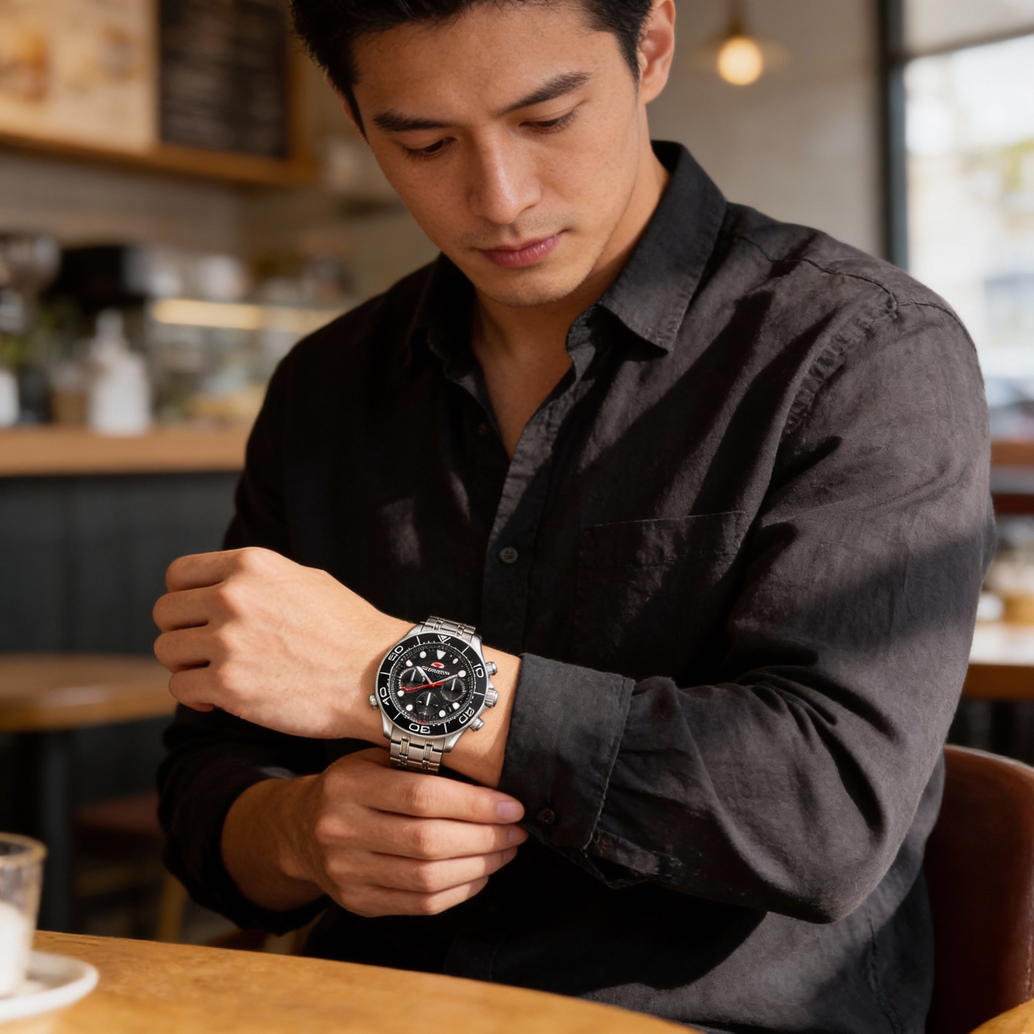 Reloj Seapro Modern para hombre con esfera negra y caja de acero inoxidable, resistente al agua hasta 100 m., Photo 4