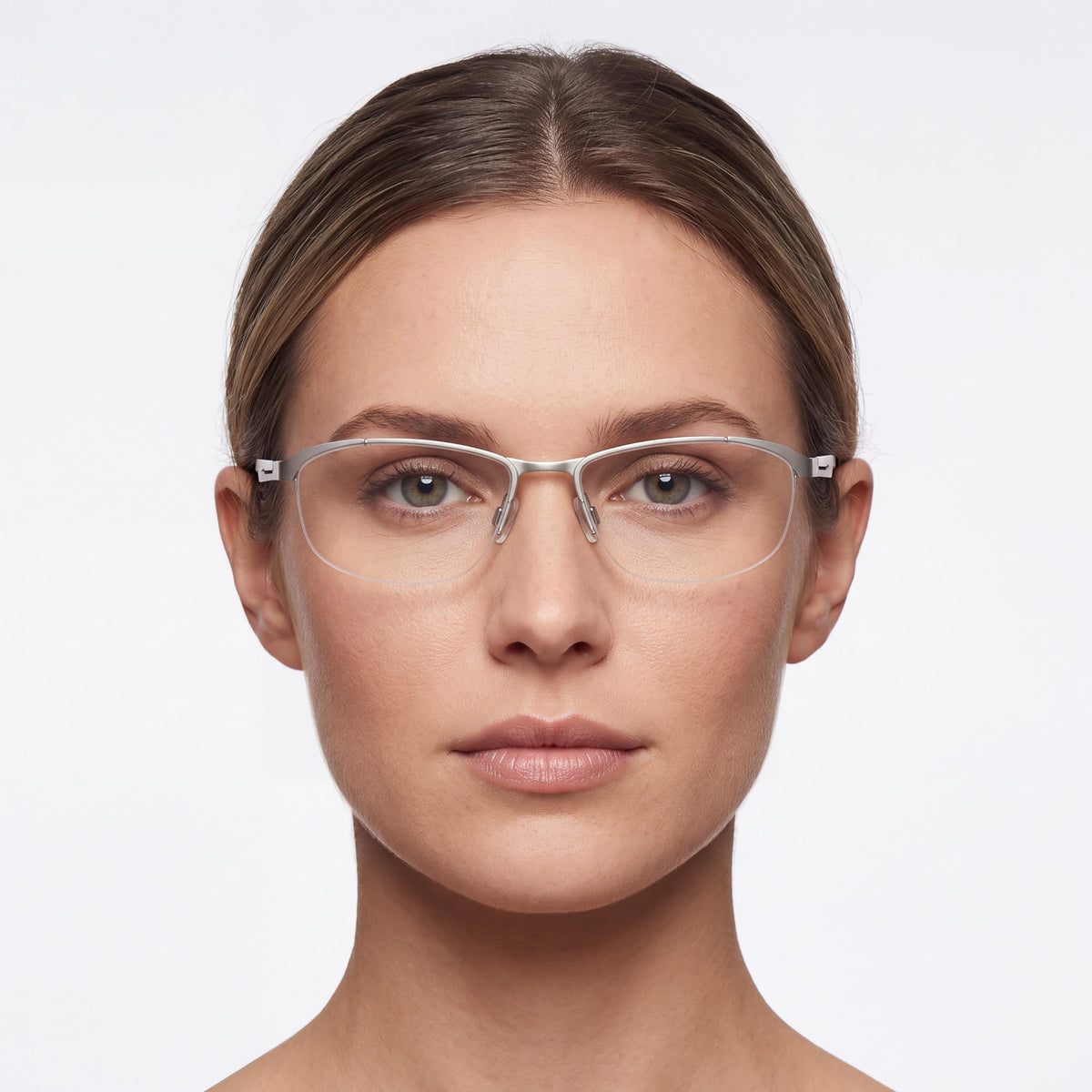 Flexon Classic Women's Eyewear with Satin Silver Acetate Frame and Polycarbonate Lenses, 57mm Lens Width, Photo 4