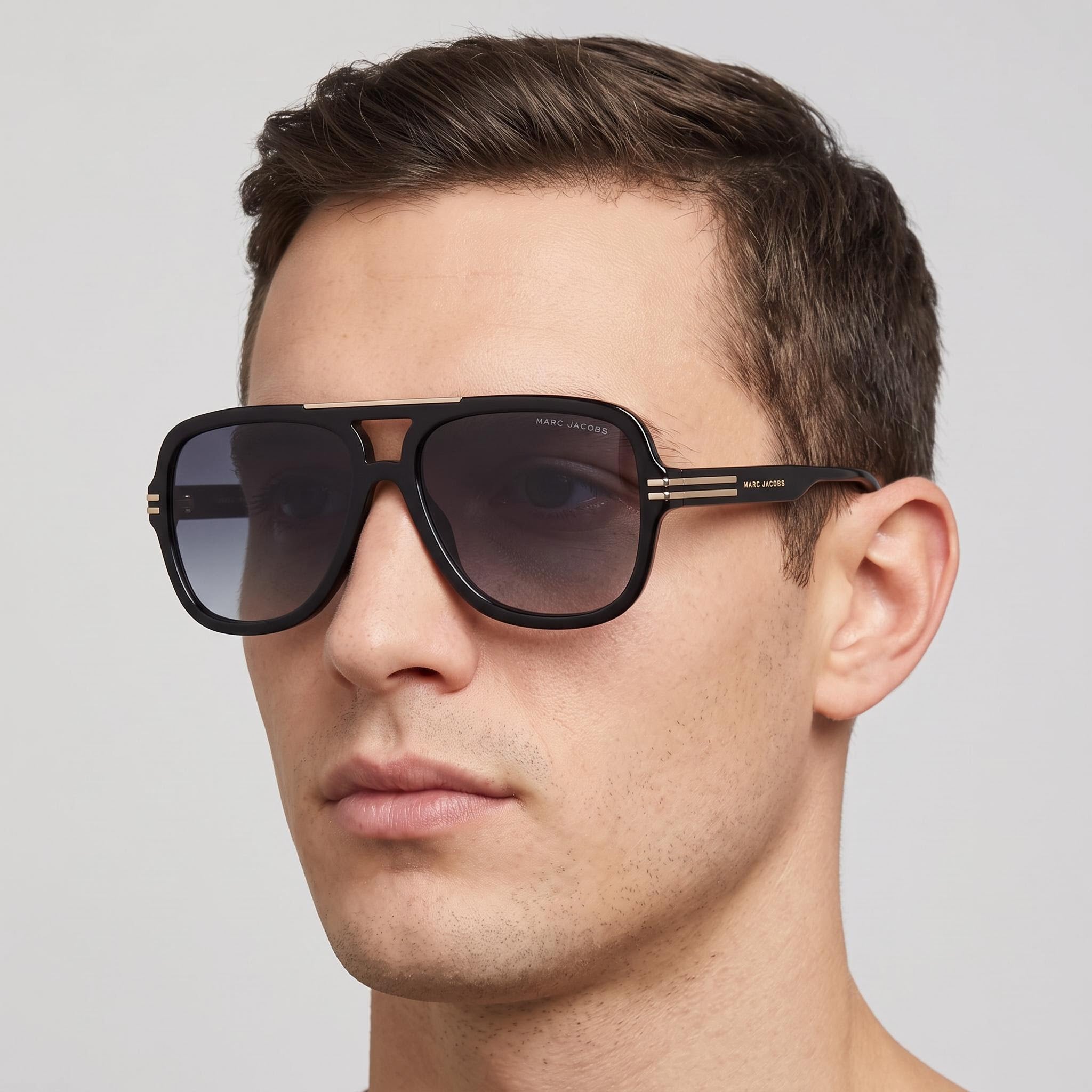 Gafas de sol unisex contemporáneas Marc Jacobs de acetato negro con protección UV, lentes oscuras degradadas de 58 mm, Photo 5