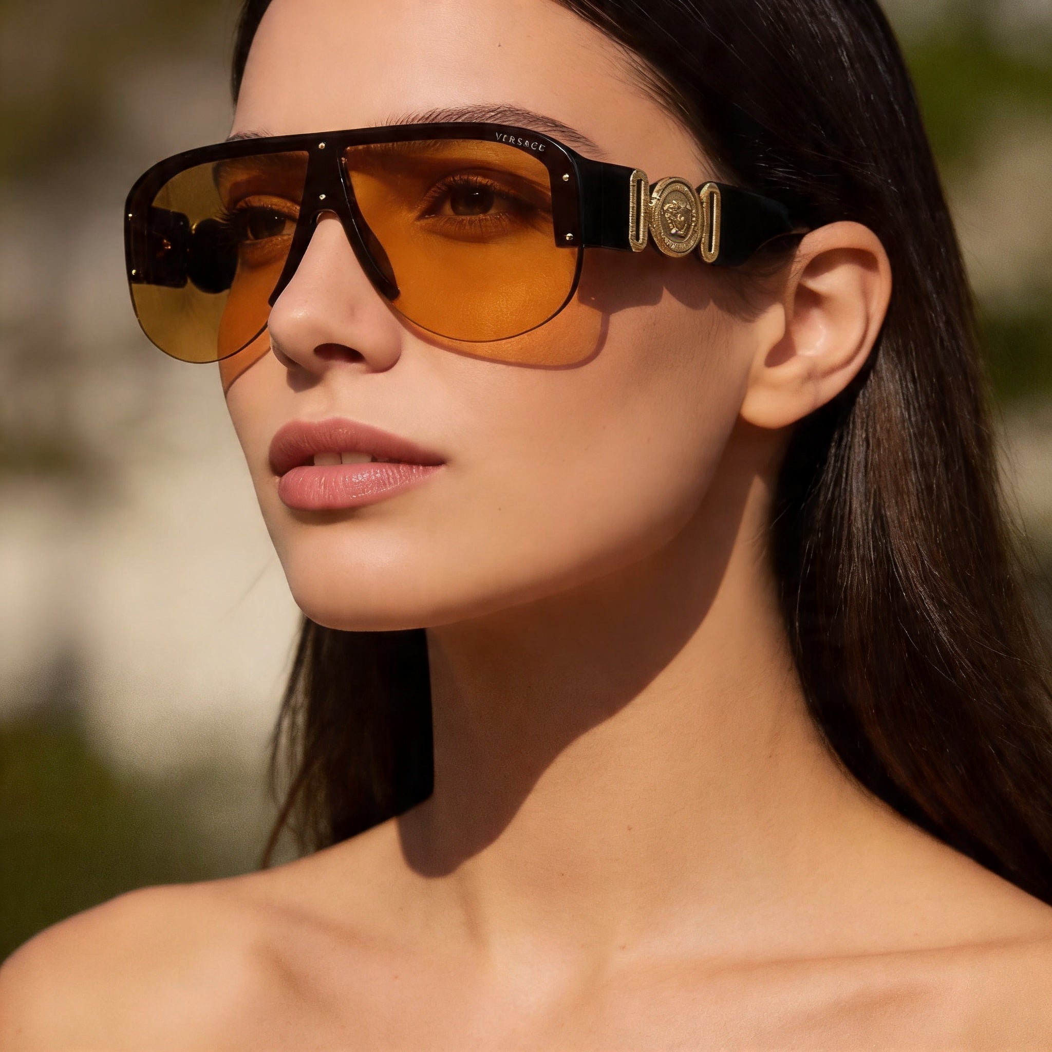 Versace Wayfarers Unisex Black Plastic Frame Sunglasses with Orange Lenses, UV Protected, 48mm, Photo 5