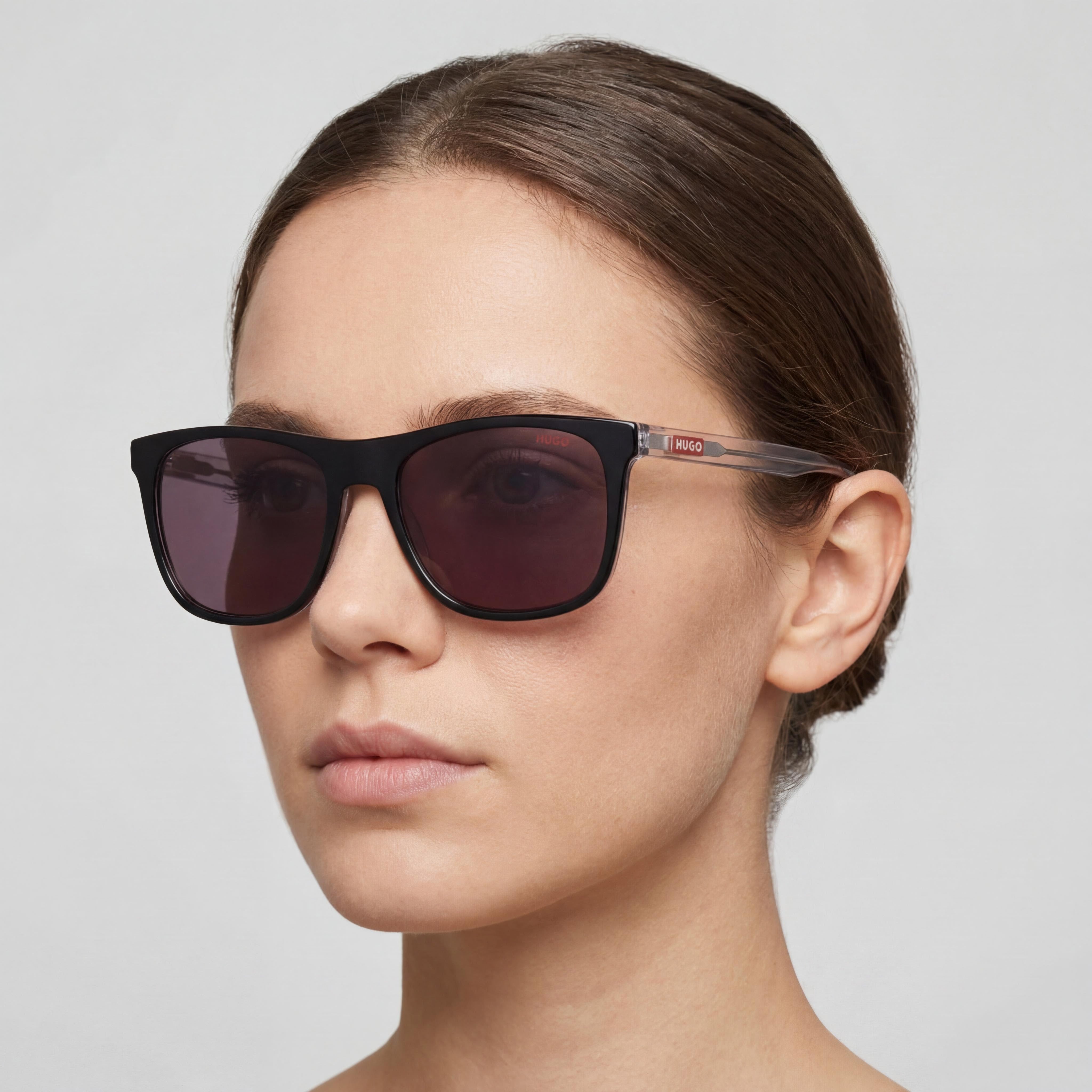 HUGO Classic Women's Black Crystal Acetate Frame Polycarbonate Lens UV Protection Sunglasses 56mm, Photo 5