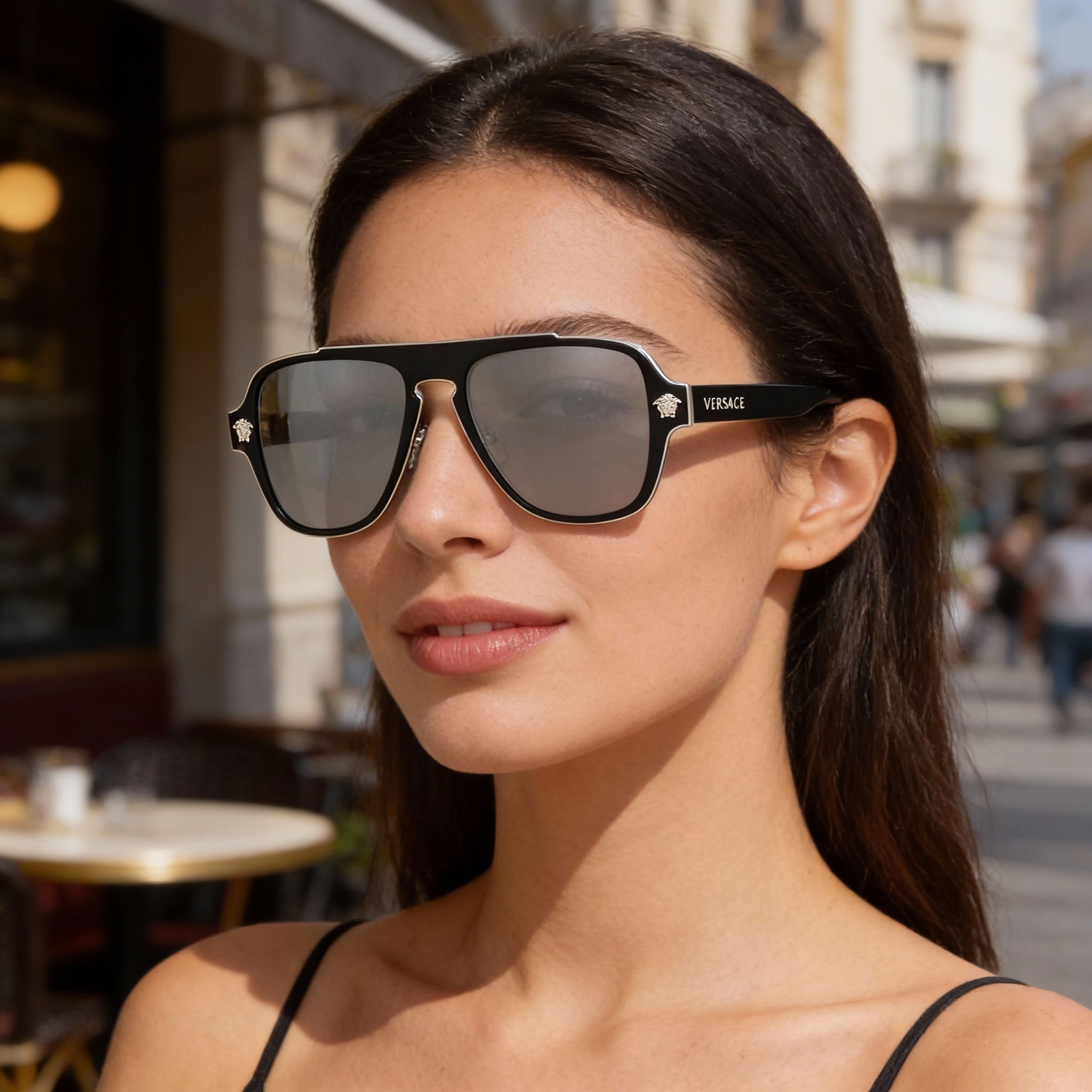 Versace VE2199 Unisex Black Dark Grey Composite Sunglasses Grey Polarized Gradient UV Lenses 56mm, Photo 5