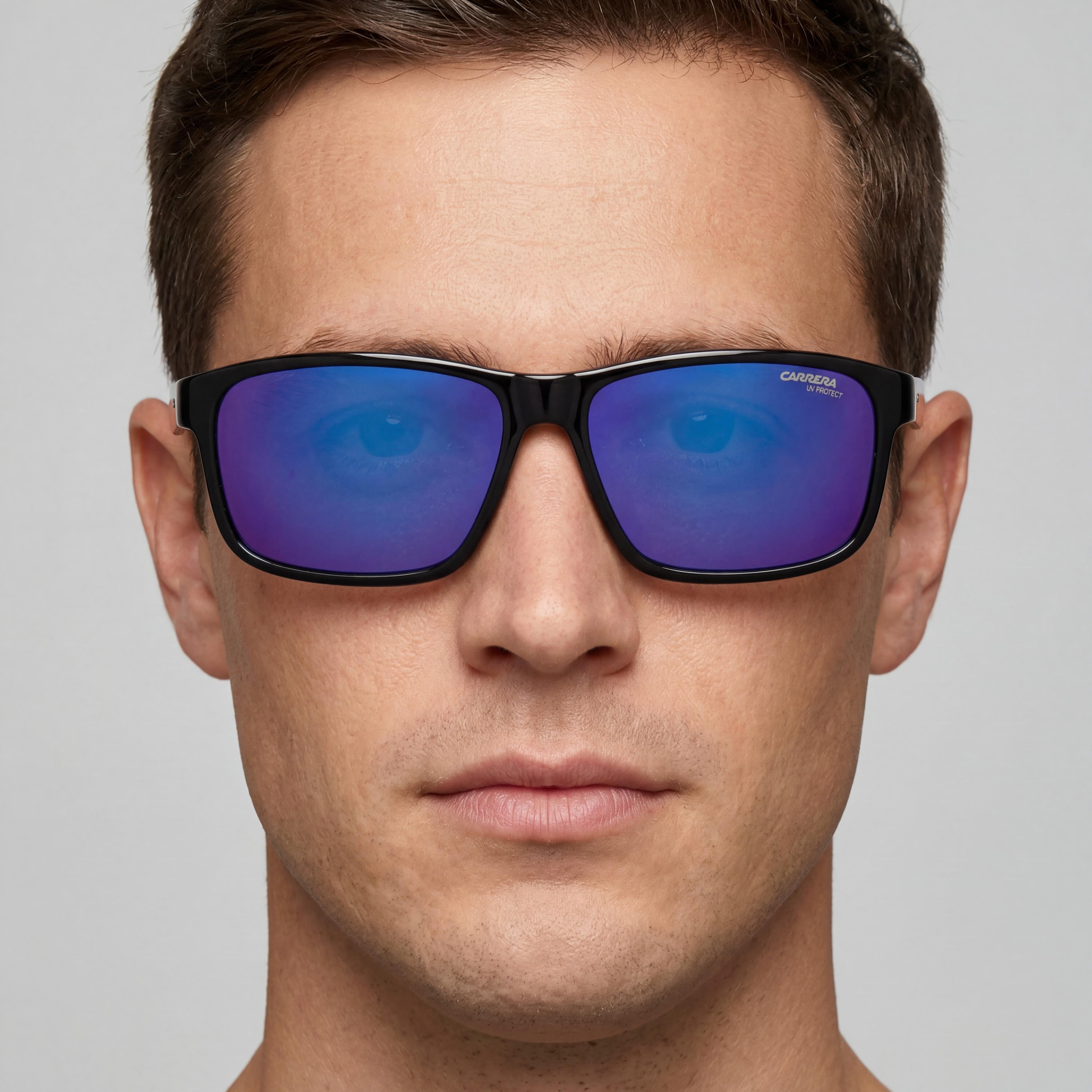 Gafas de sol Carrera casual unisex de poliamida negra y azul con protección UV y lentes azules multicapa de 54 mm, Photo 4