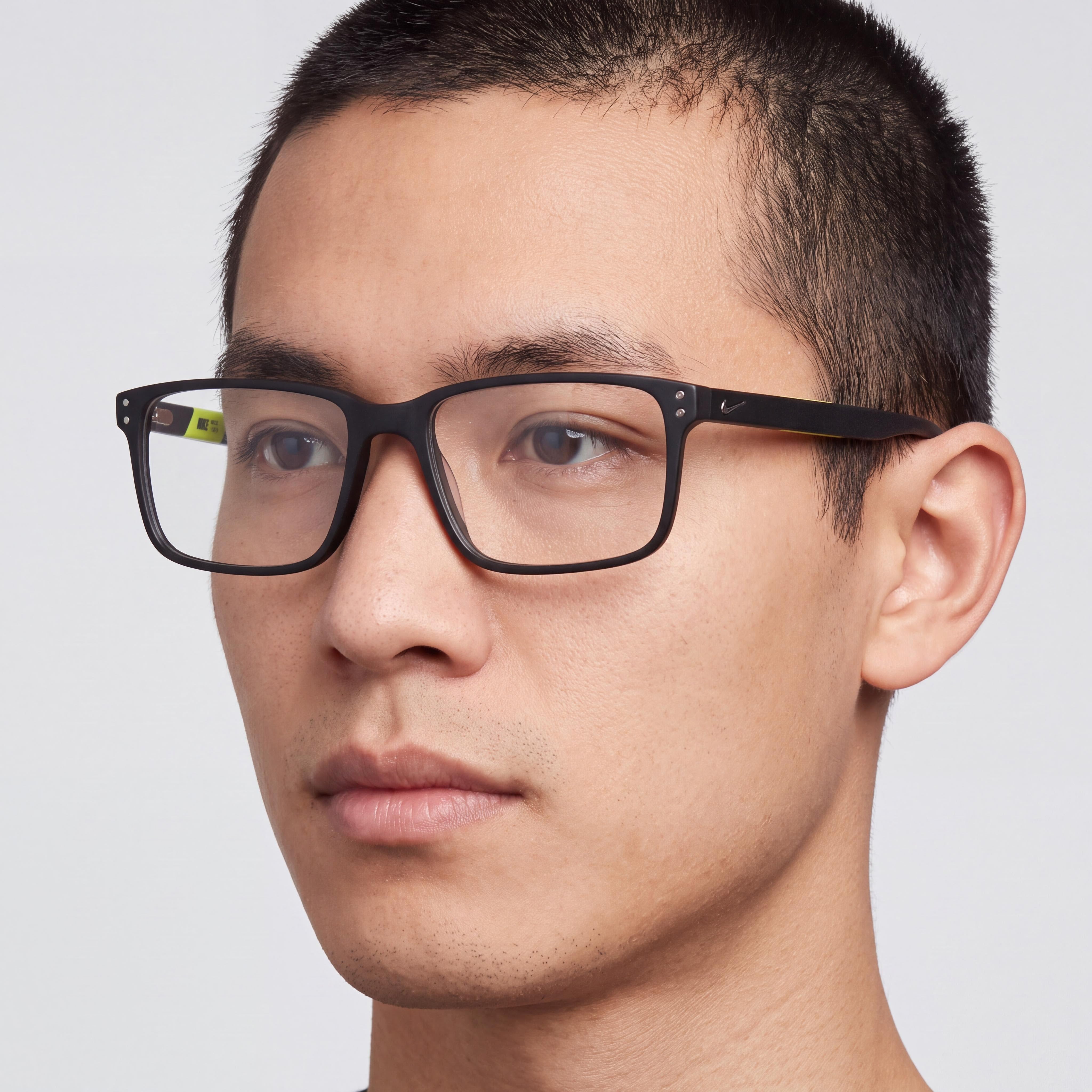 Nike 7240 Unisex Matte Black Plastic Frame Eyeglasses with 55mm Lens Width, 17mm Bridge, 140mm Temple Length, Photo 3