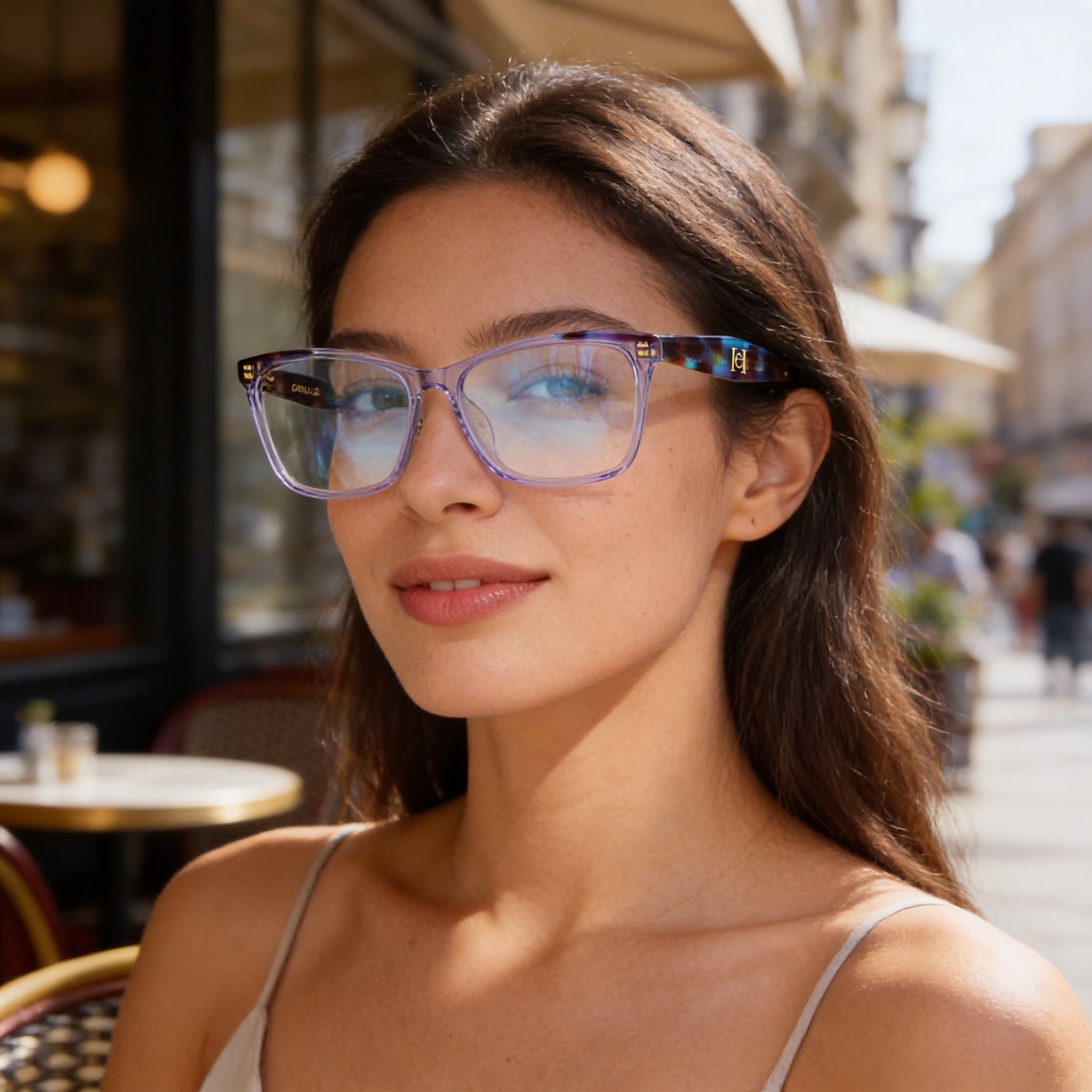 Carolina Herrera HER 0202/G Essential Women's Prescription Eyewear Rectangular Acetate Lilac Havana 56mm, Photo 6