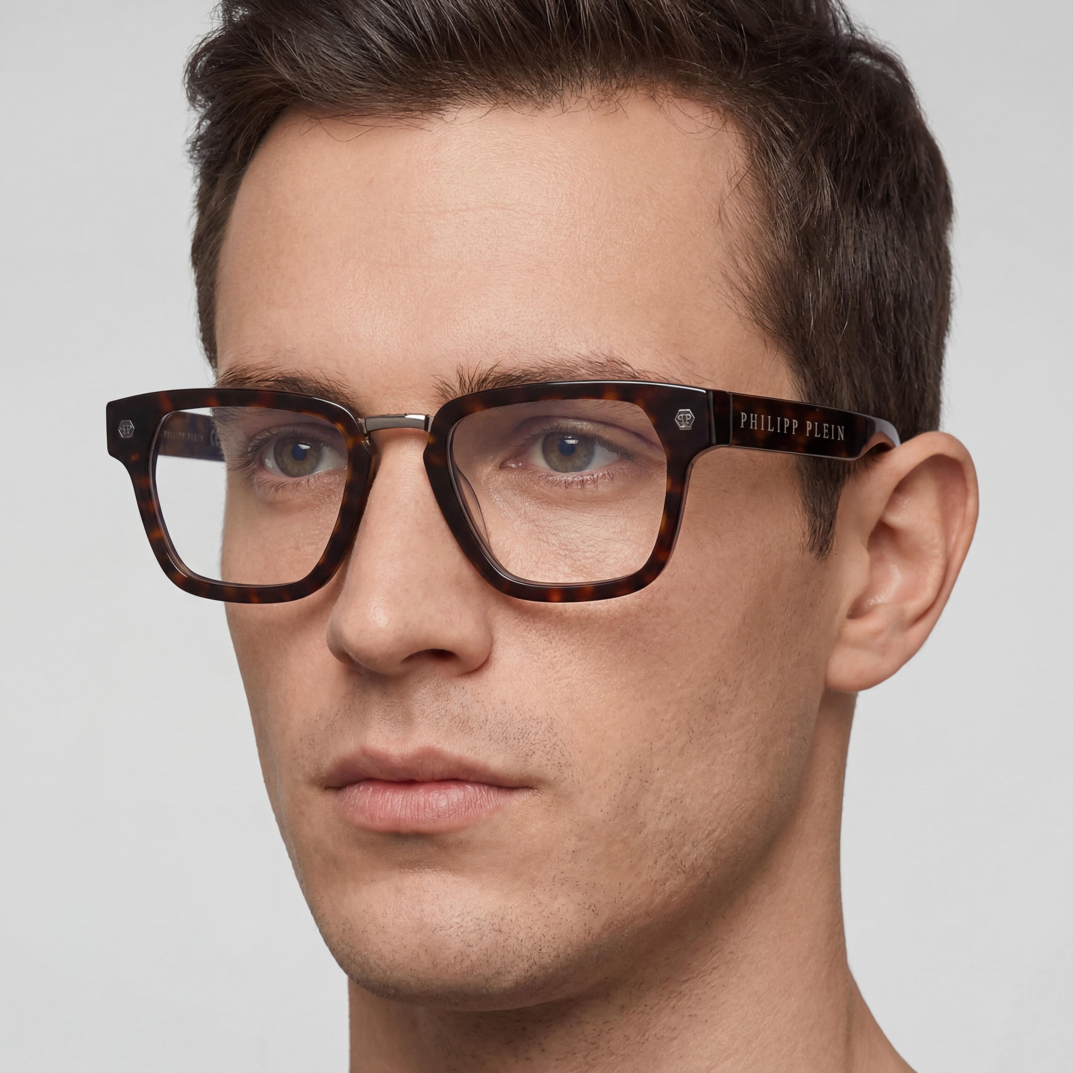 Philipp Plein classical Men's Eyewear with Dark Havana frame color and plastic lenses, 51mm Lens Width, Photo 4