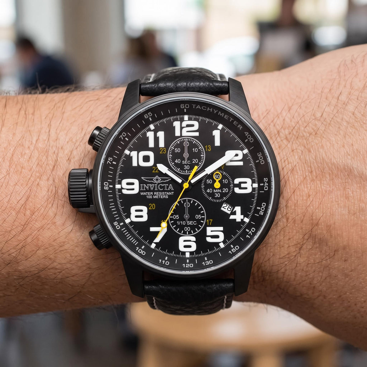 Reloj cronógrafo Invicta I-Force 3332 Lefty para hombre, caja de acero inoxidable negra de 46 mm, correa de cuero, Photo 3