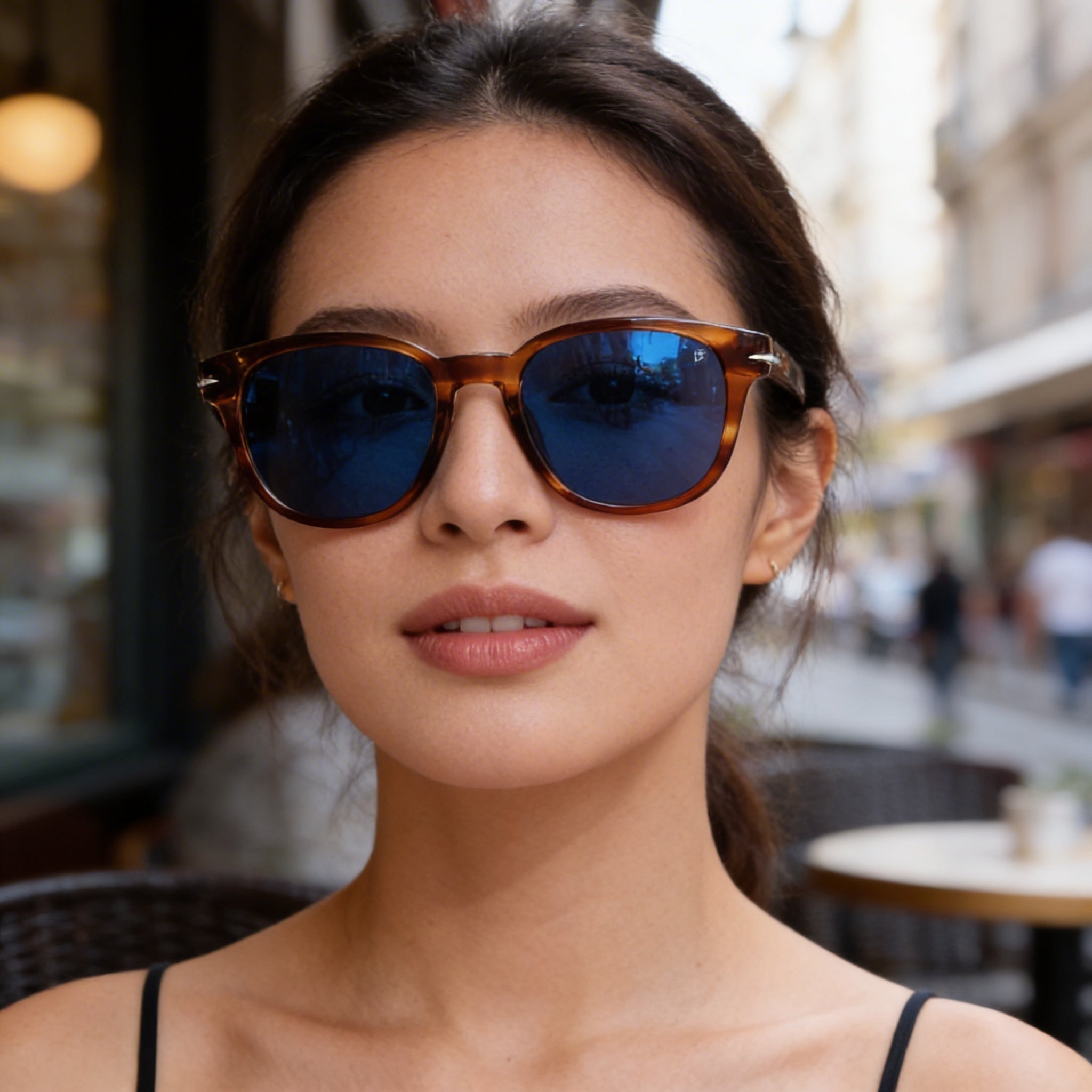 David Beckham Db 1062/S Unisex Acetate Brown Horn Blue Frame Brown Horn Polycarbonate UV Protection 52mm, Photo 6