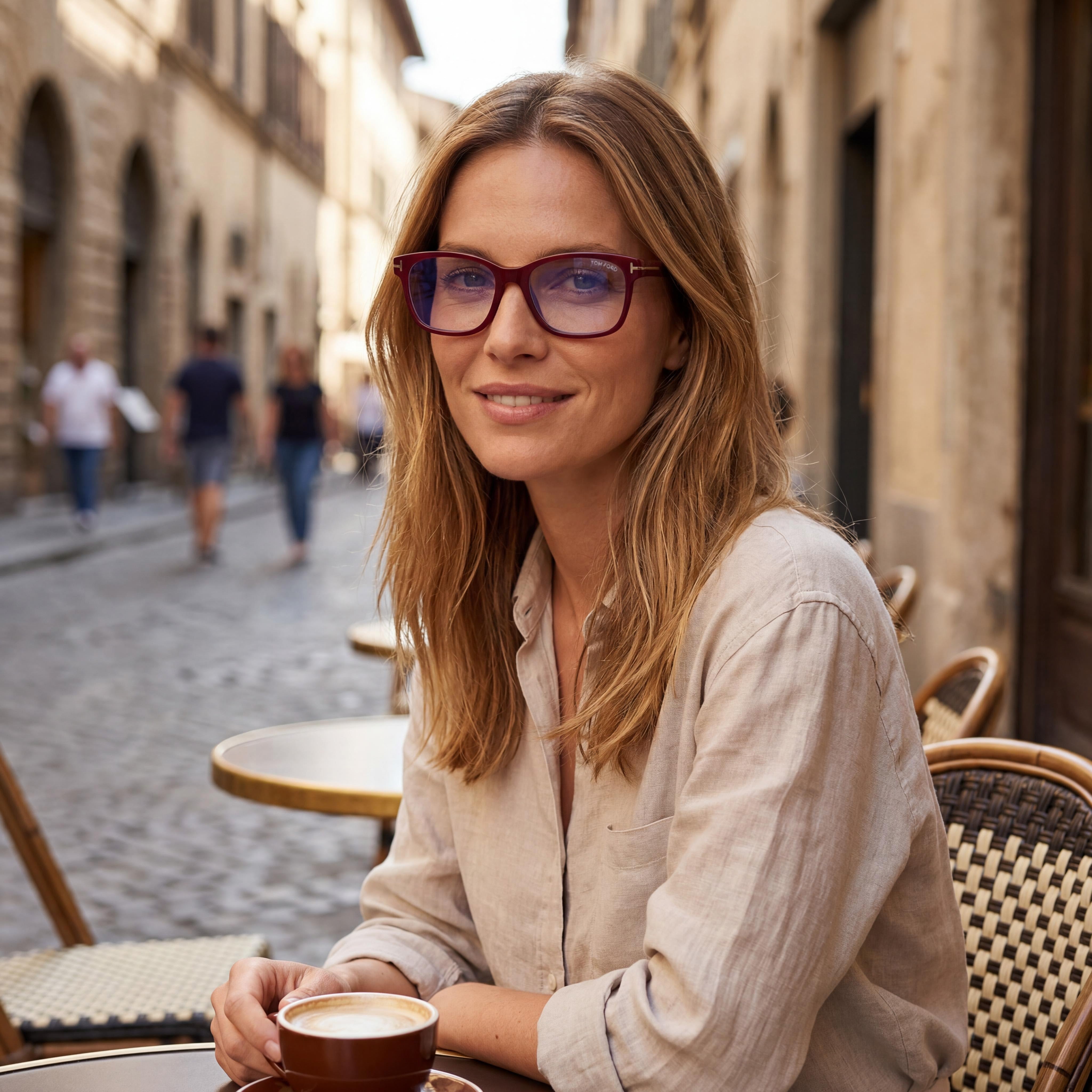 Tom Ford Ft5713-b Women's Shiny Clear Pink Plastic Frame Eyeglasses with Blue Block Lenses 53mm, Photo 5
