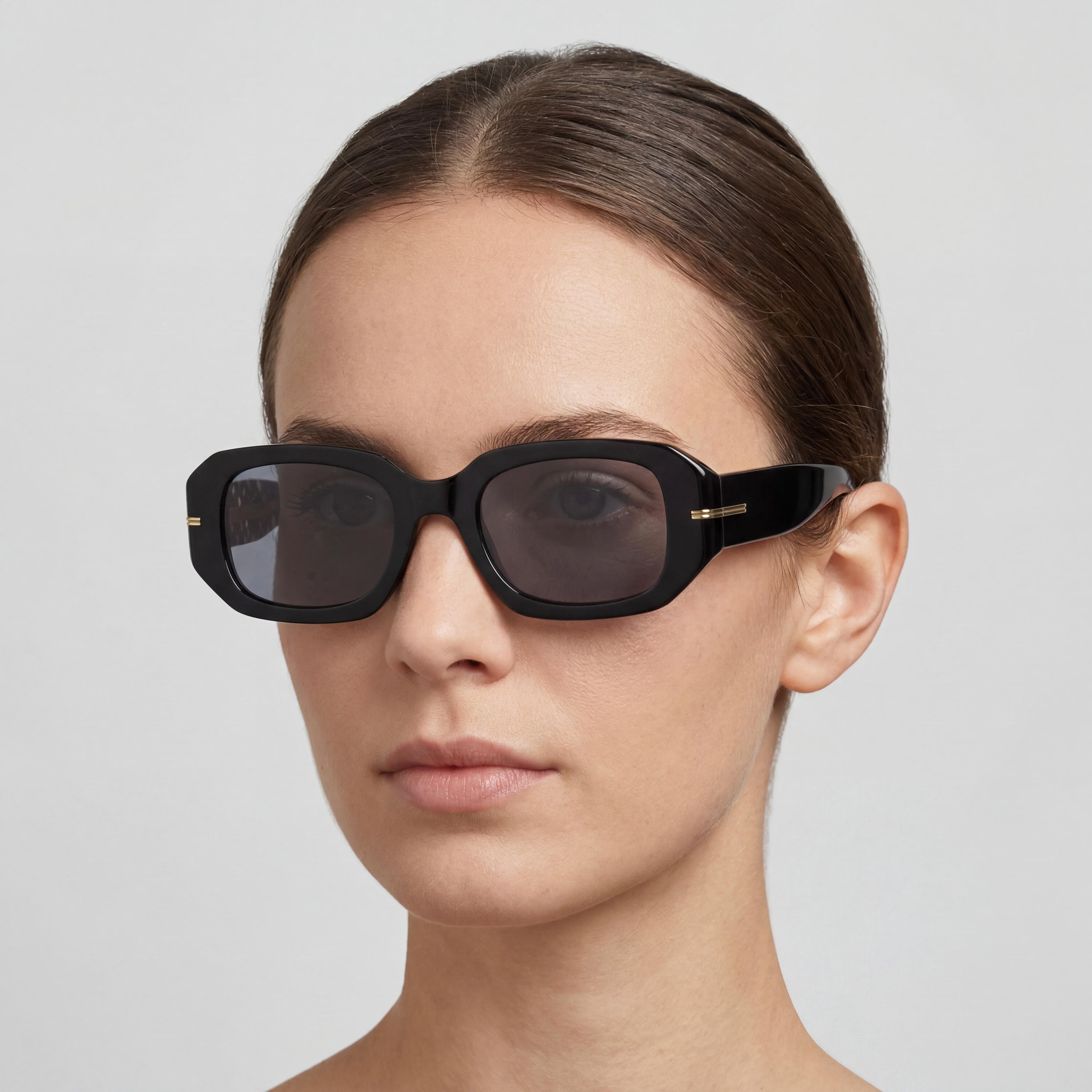 Gafas de sol clásicas Hugo Boss BOSS 1608/S para mujer, armazón de acetato negro y gris, lente negra de 50 mm, Photo 5