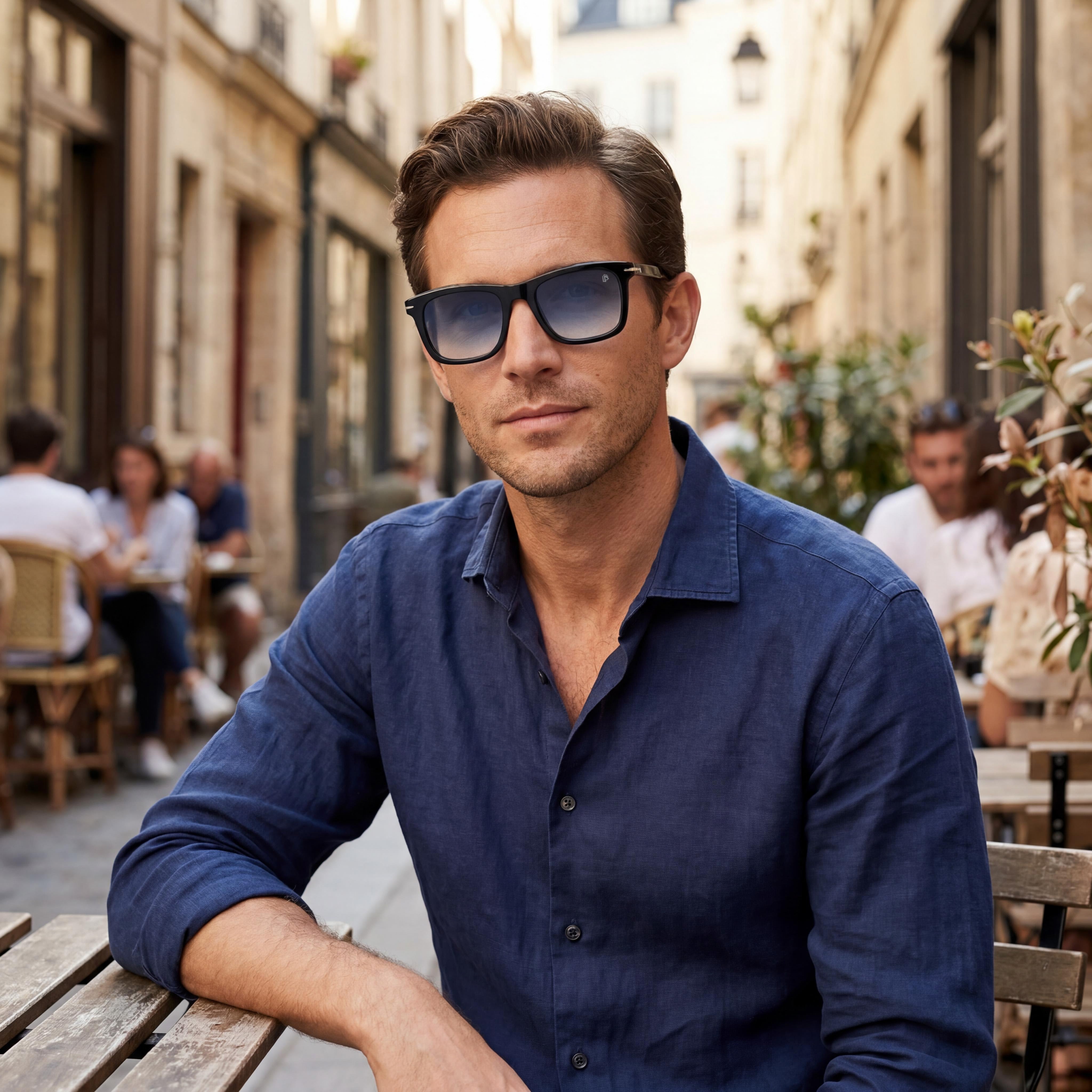 David Beckham DB 7000/S Men's Classic Acetate Black Blue Shaded Frame Black Silver Lens UV Protection 51mm, Photo 5
