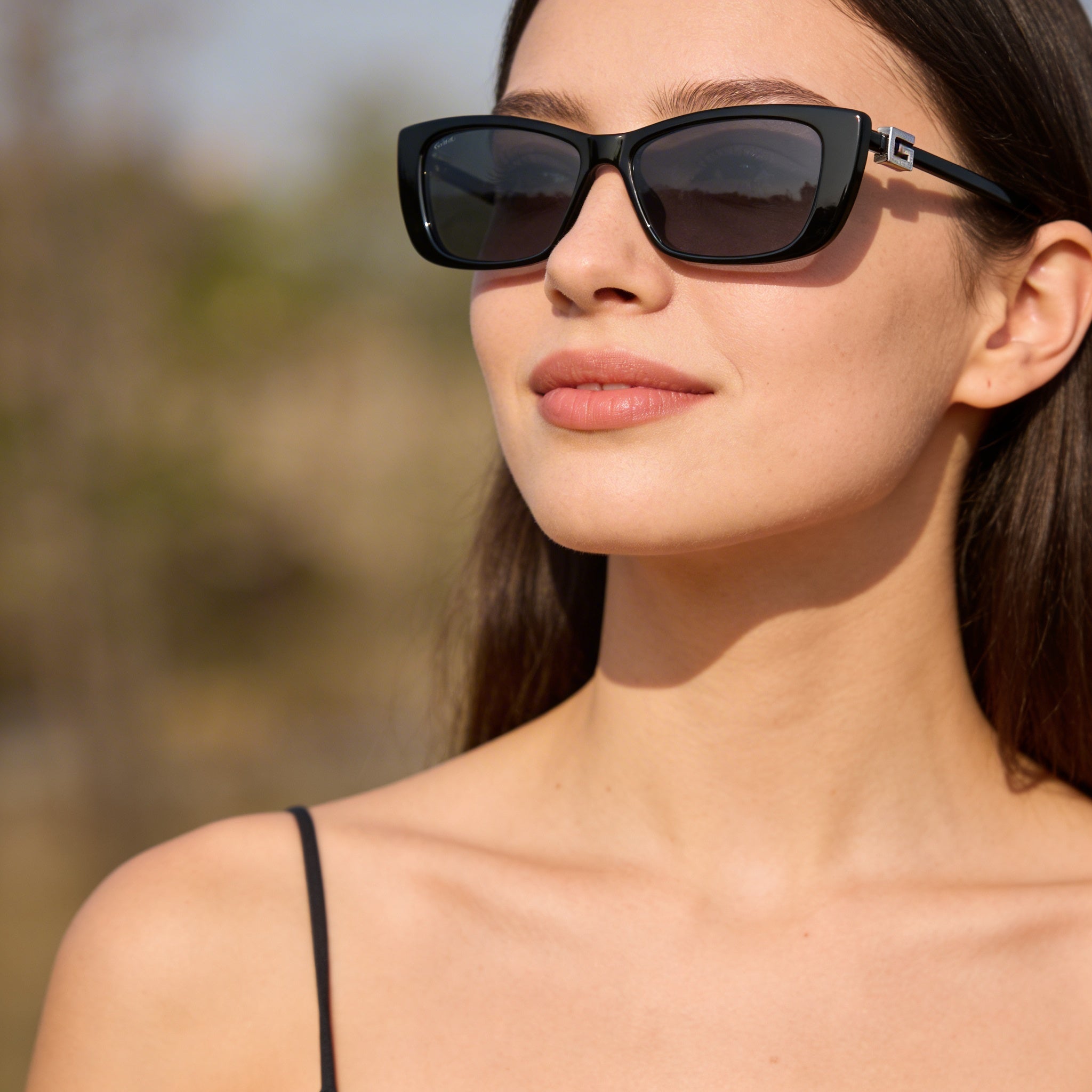 Gucci Modern Unisex Rectangular Cat-Eye Acetate Sunglasses, Black Grey Frame, UV Protection, Non-Polarized, 53mm, Photo 4