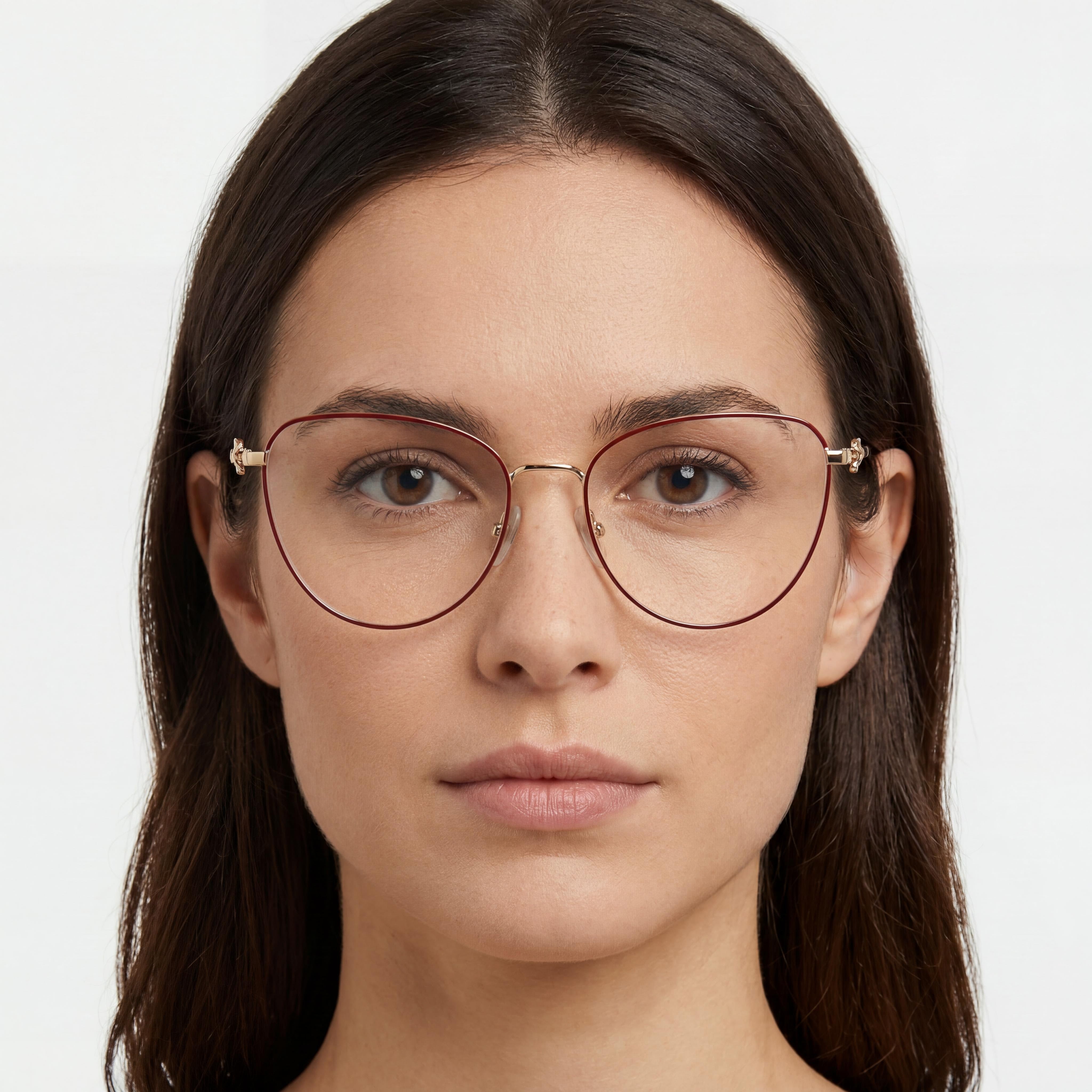 Gafas clásicas de mujer Carolina Herrera con montura de metal rojo y dorado y lentes no polarizadas de 56 mm, Photo 4
