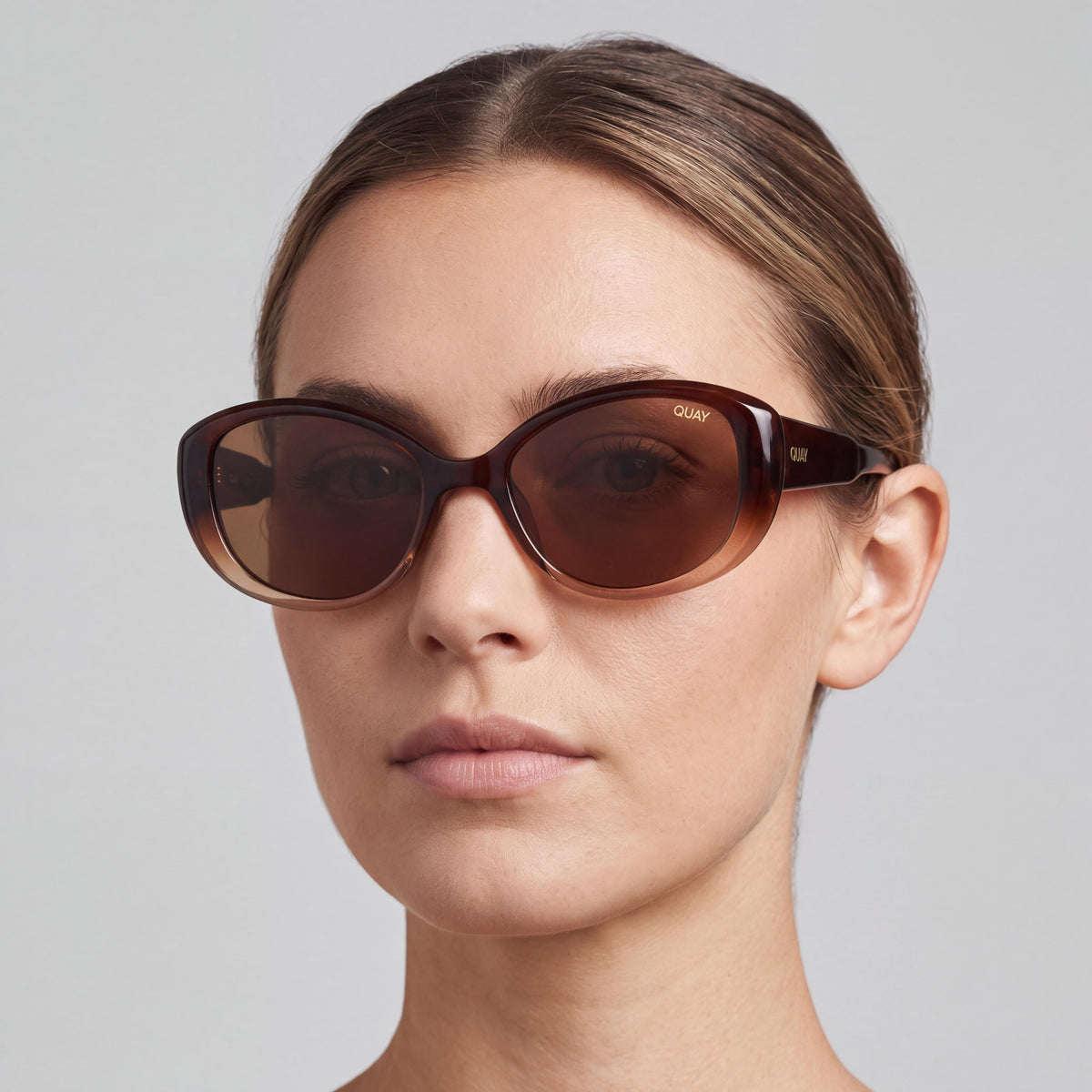 QUAY On Brand Women's Rectangular Non-Polarized Injection Sepia Ombre Brown Sunglasses 55-18-145mm, Photo 5