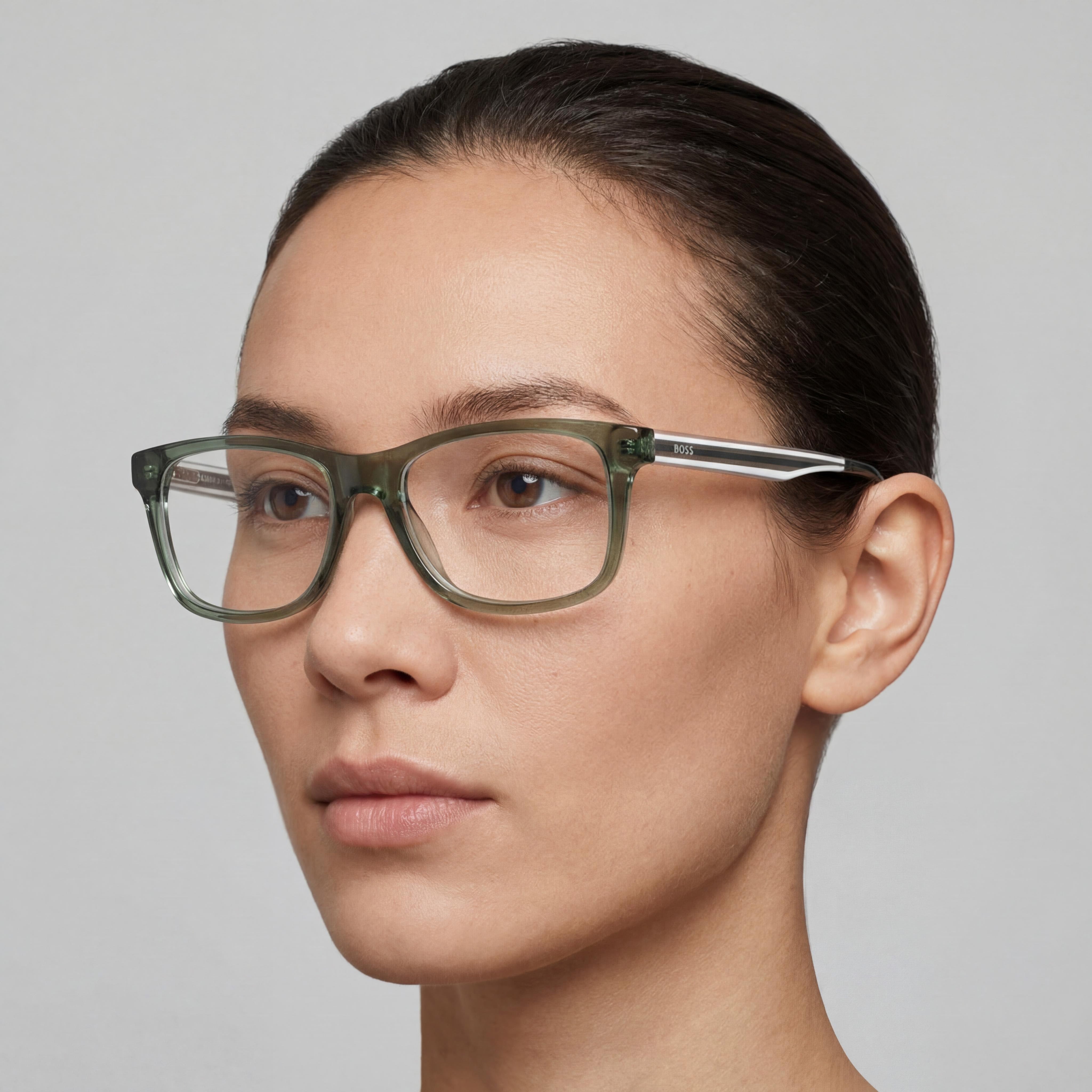 Hugo Boss 1547 Kids B59 51 Transparent Olive Green Acetate Square Full Rim Clear Lens Eyeglasses 51mm, Photo 4