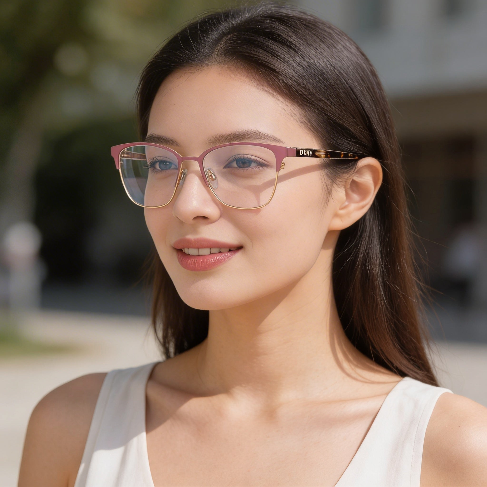 DKNY Dk3002 Women's Metal Frame Eyeglasses, Stainless Steel and Mauve, with Mauve Lenses, 52mm, Photo 5
