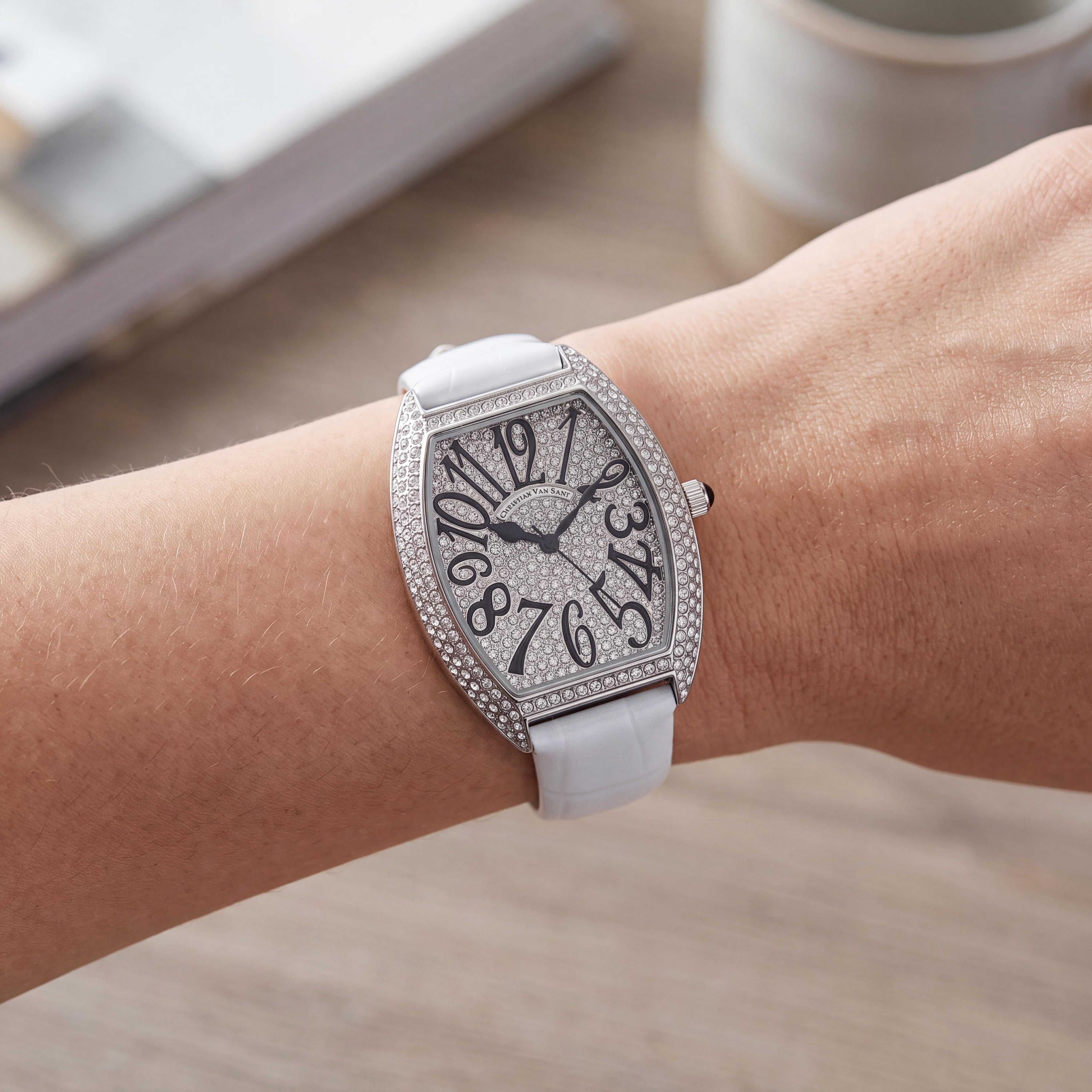 Christian Van Sant CV4821W Quartz Movement Women's White Watch with Crystals, Timer, Slide-Rule, Water Resistance & Scratch Resistant Mineral Crystal, Photo 4