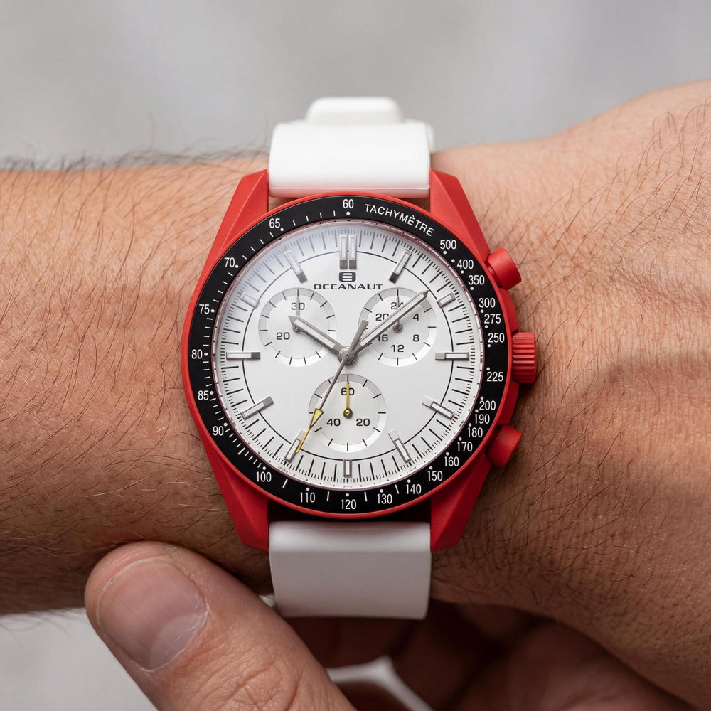 Reloj Oceanaut Modern para hombre con caja de plástico blanca, correa de piel, resistente al agua 5 ATM