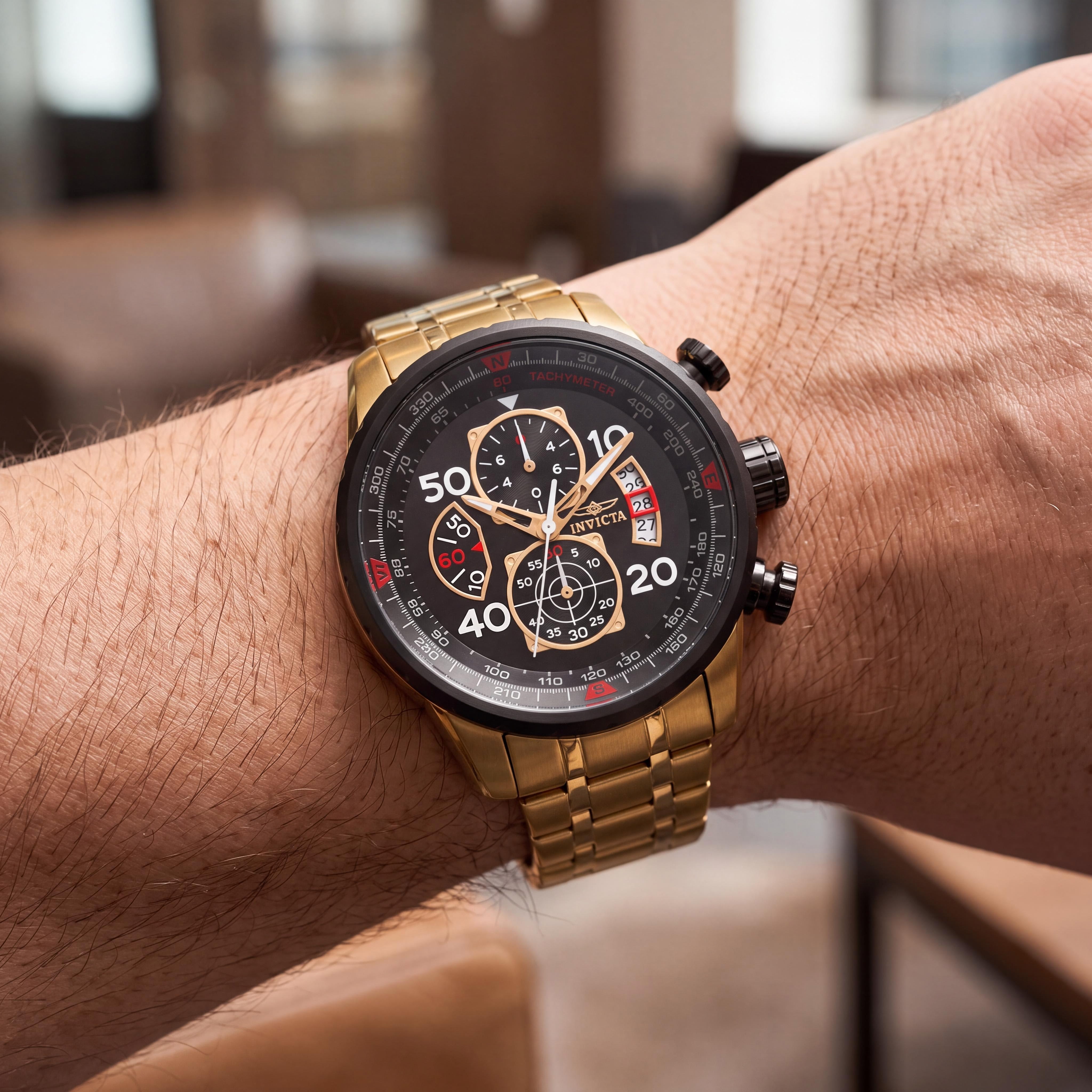 Invicta Aviator 17206 Men's Chronograph Watch, Black Gold 18K Gold Plated Stainless Steel, 48mm, Photo 4
