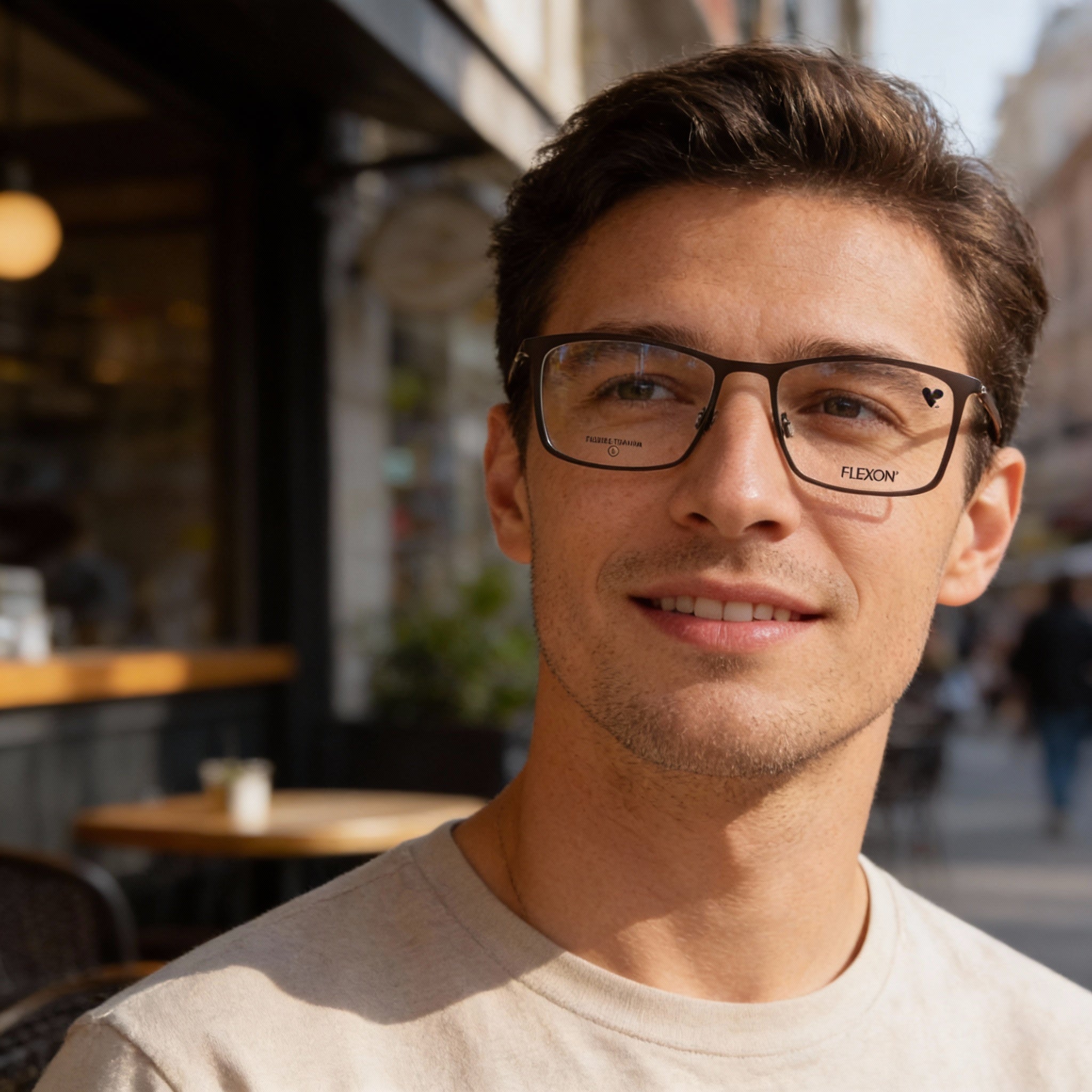 Flexon Optical Eyeglasses Frames for Men, Prescription Ready with Clear Demo Lenses, Matte Gunmetal Sepia, Photo 4