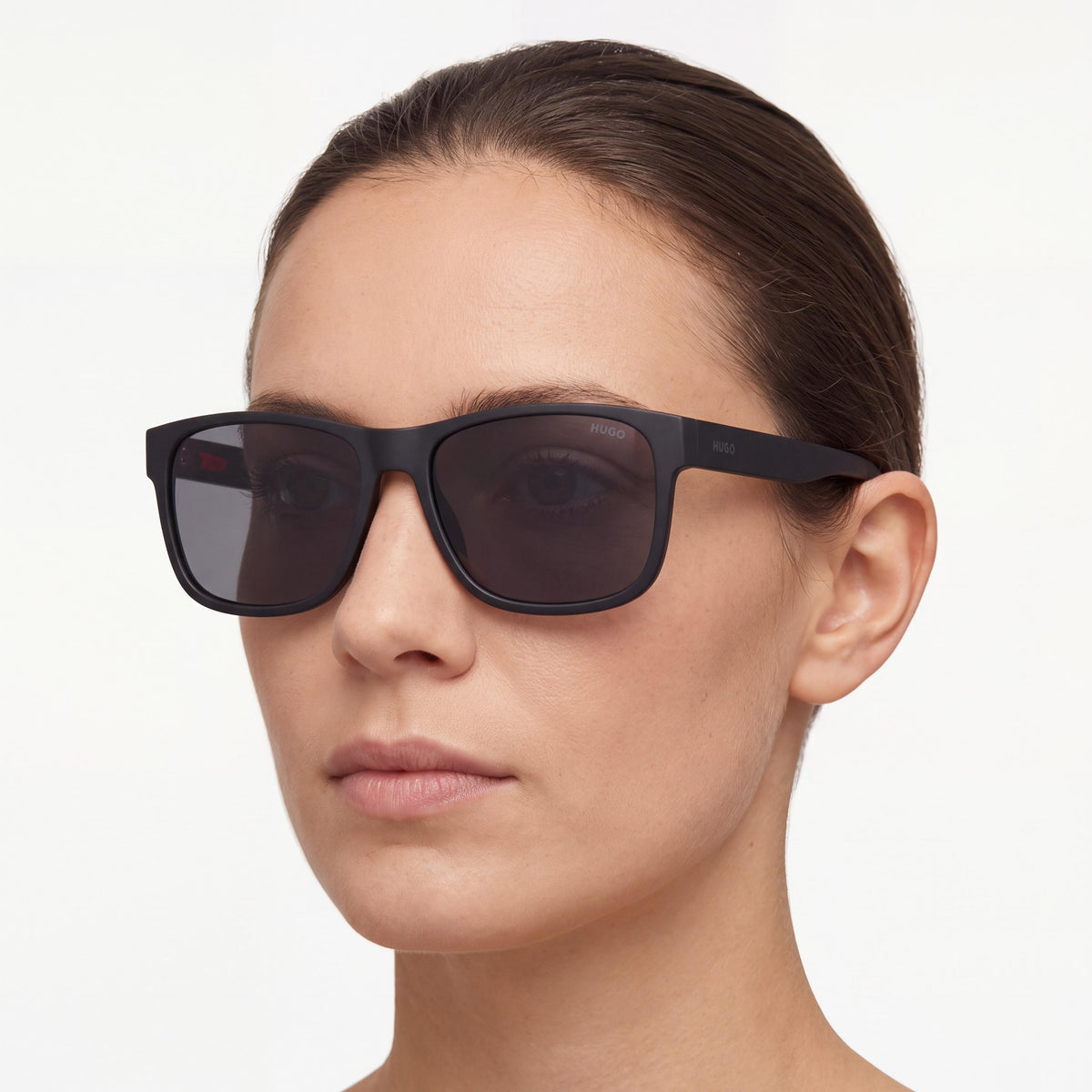 HUGO Women's Rectangular Sunglasses, Black Grey ECO ACETATE, UV Protected, Lightweight & Foldable, 57mm, Photo 4