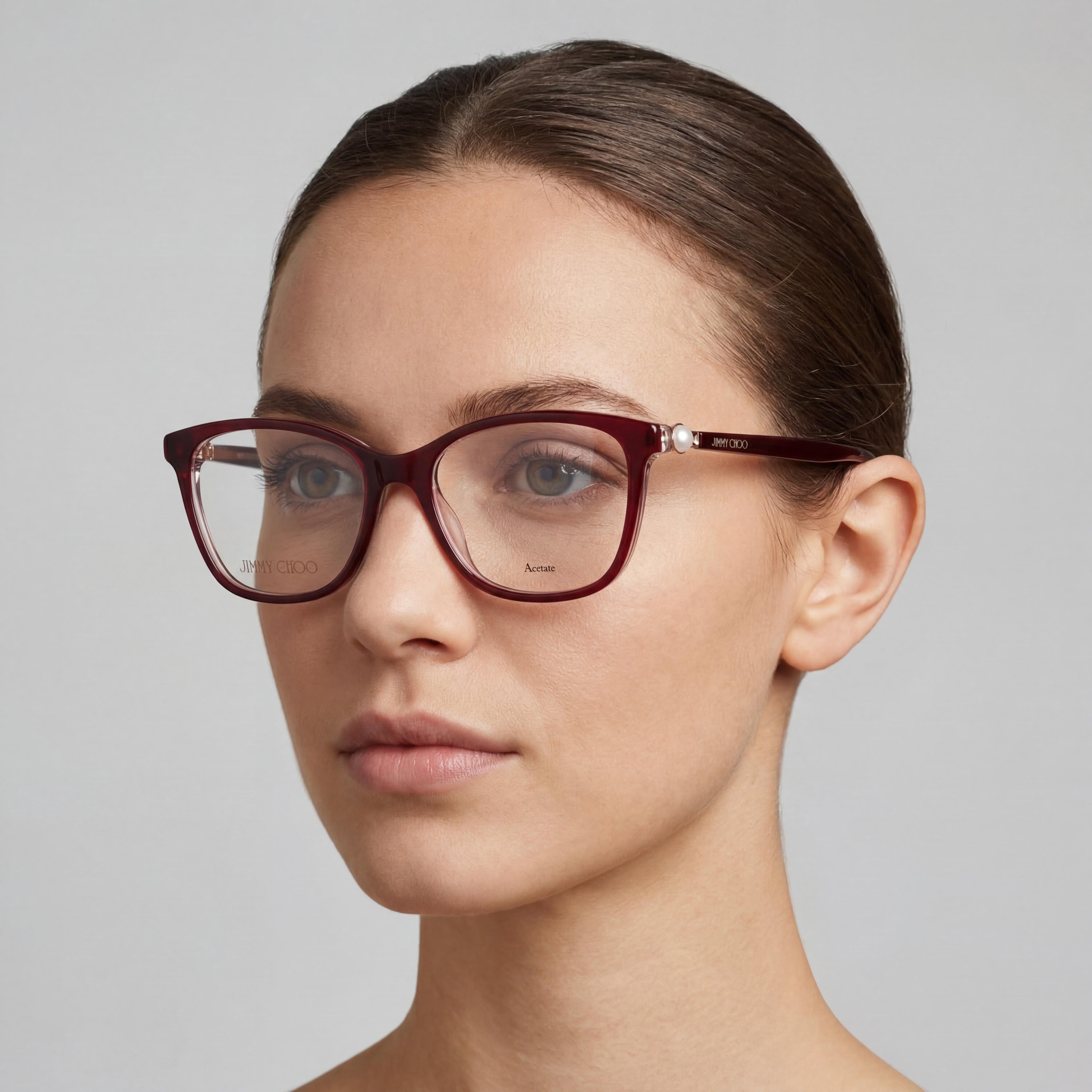 Gafas rectangulares Jimmy Choo JC377 Burgundy Pearl para mujer, Photo 5