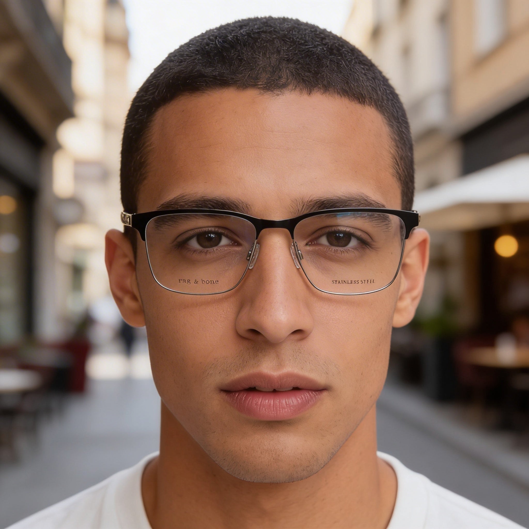 Rag & Bone Modern Collection Men's Black Alloy Steel Frame Sunglasses featuring Polycarbonate Lenses 56mm, Photo 5