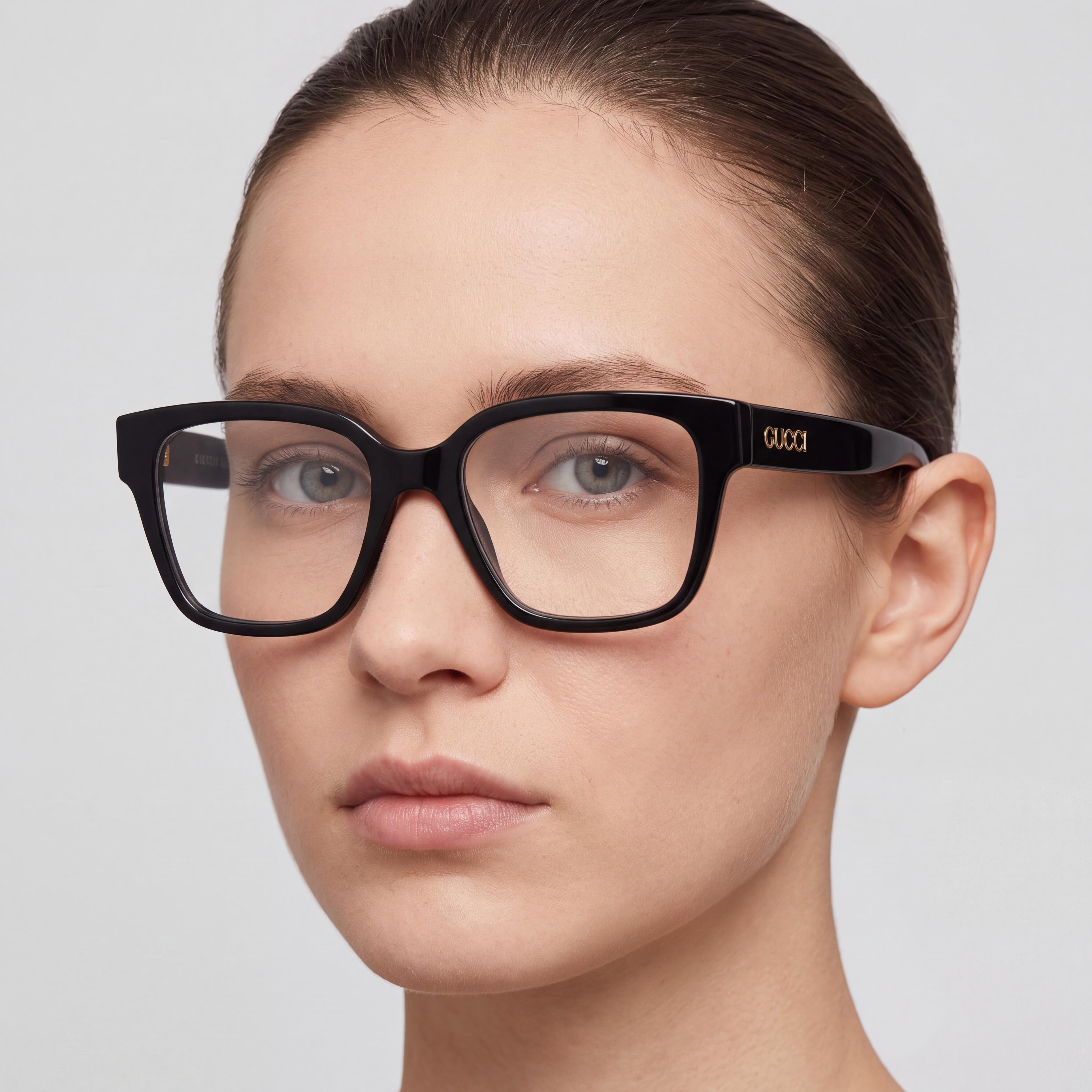 Gucci GG1791O Unisex Black & Transparent Acetate Squared Cat-Eye Multicolor Lens Eyewear 53mm, Photo 3