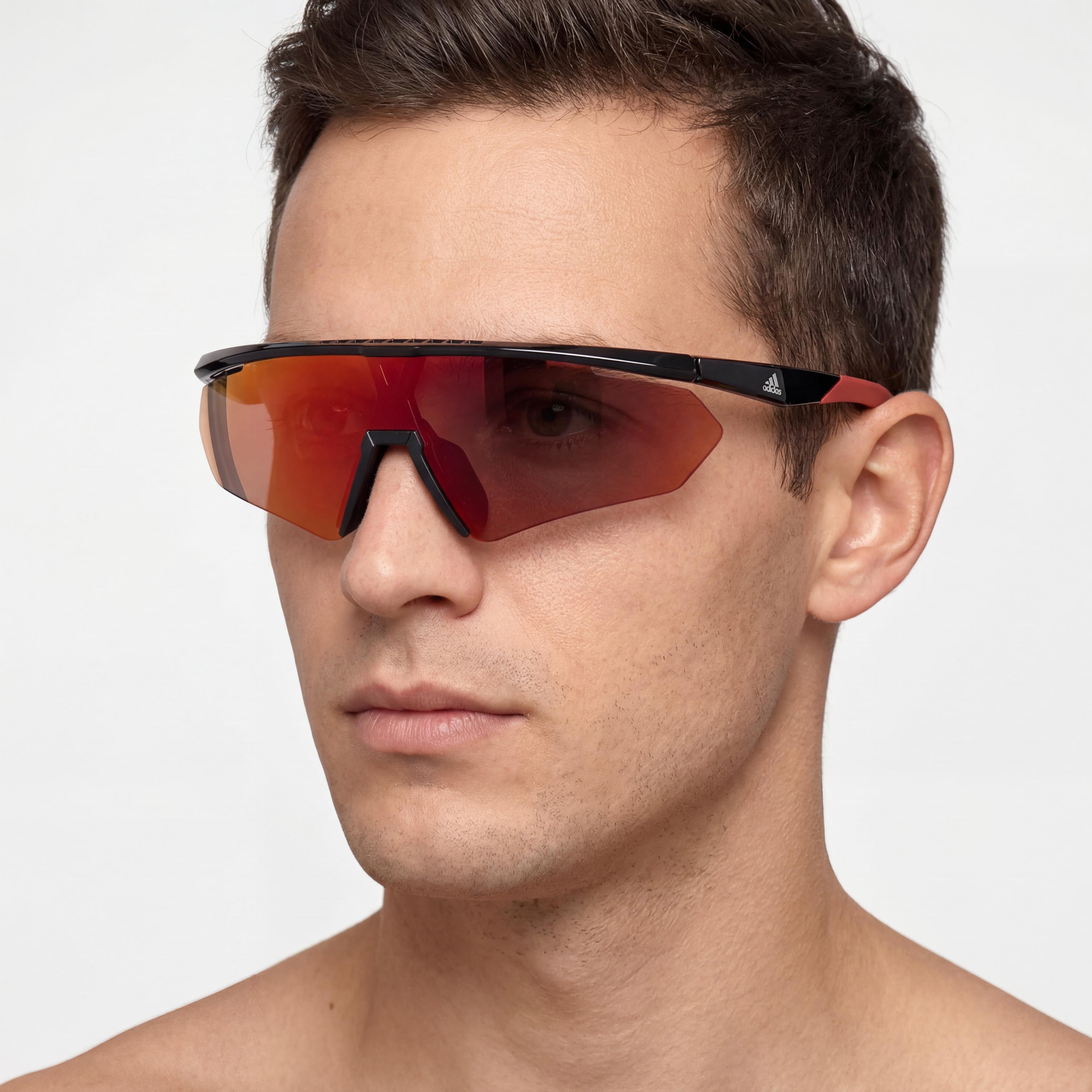 Gafas de sol adidas Contemporary TR90 de plástico para hombre, montura negra brillante, lentes Roviex de espejo ámbar, 100 % protección UV, 146 mm, Photo 4