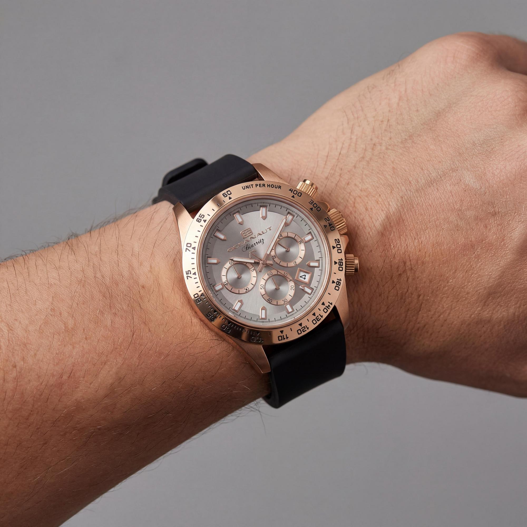 Reloj Oceanaut Biarritz para hombre, cronógrafo, esfera plateada, caja de acero inoxidable, correa de caucho, resistente al agua, 44 mm, Photo 4
