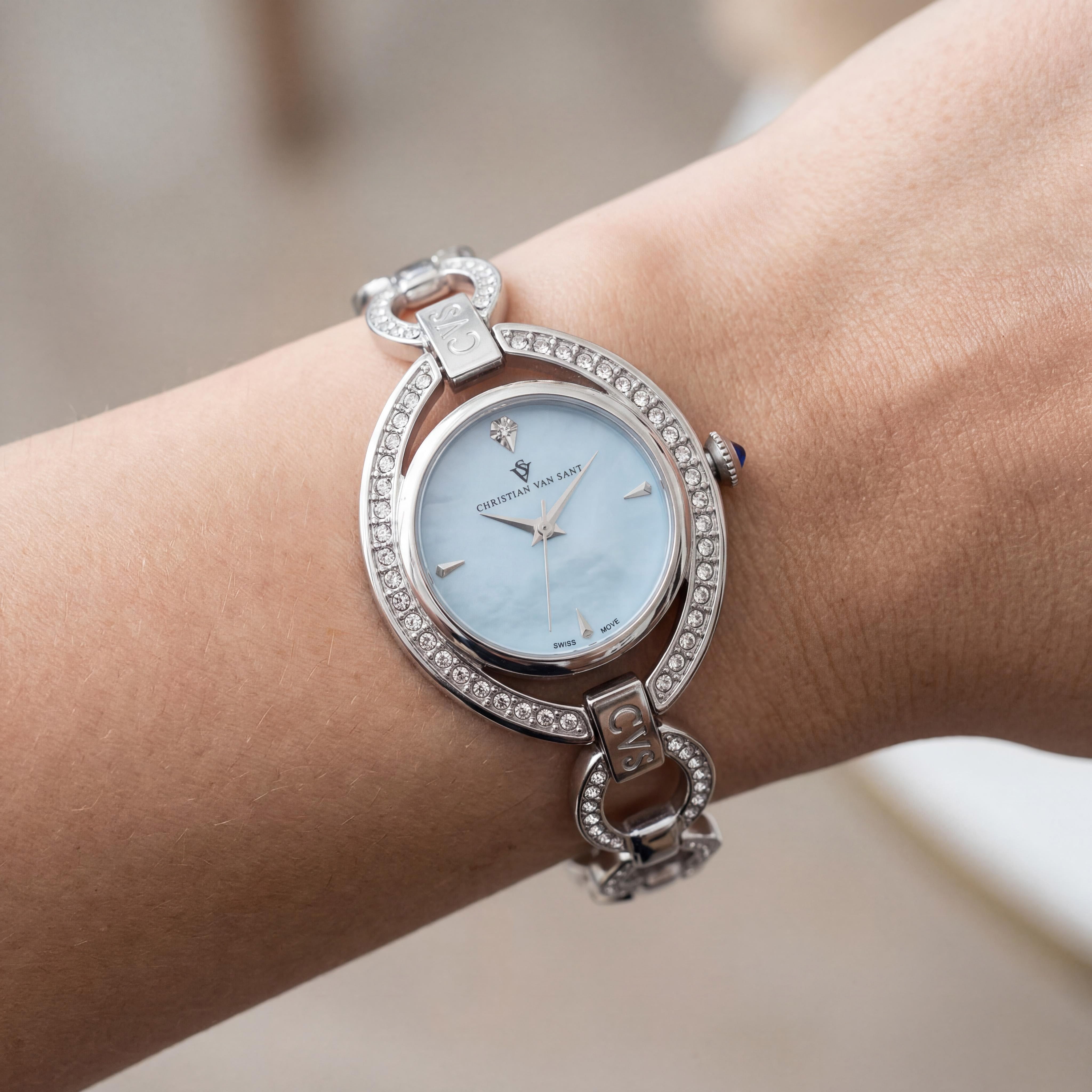 Christian Van Sant CV2932 Women's Stainless Steel Blue Dial Quartz Round Watch, 7.5in Bracelet, Photo 4