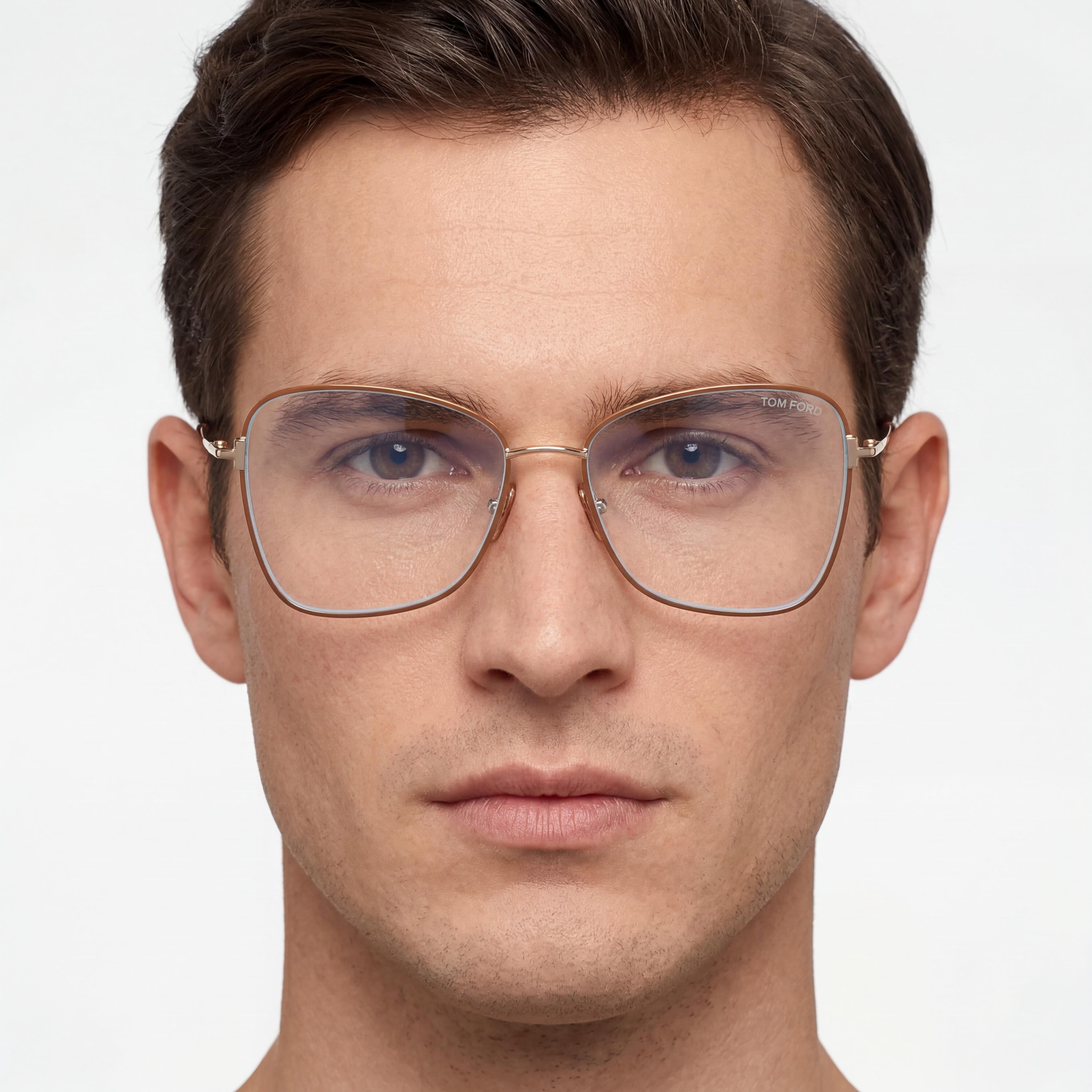 Tom Ford Ft5906-b Men's Blue Filter Metal Light Brown Deep Gold 55mm Eyeglasses, Photo 3