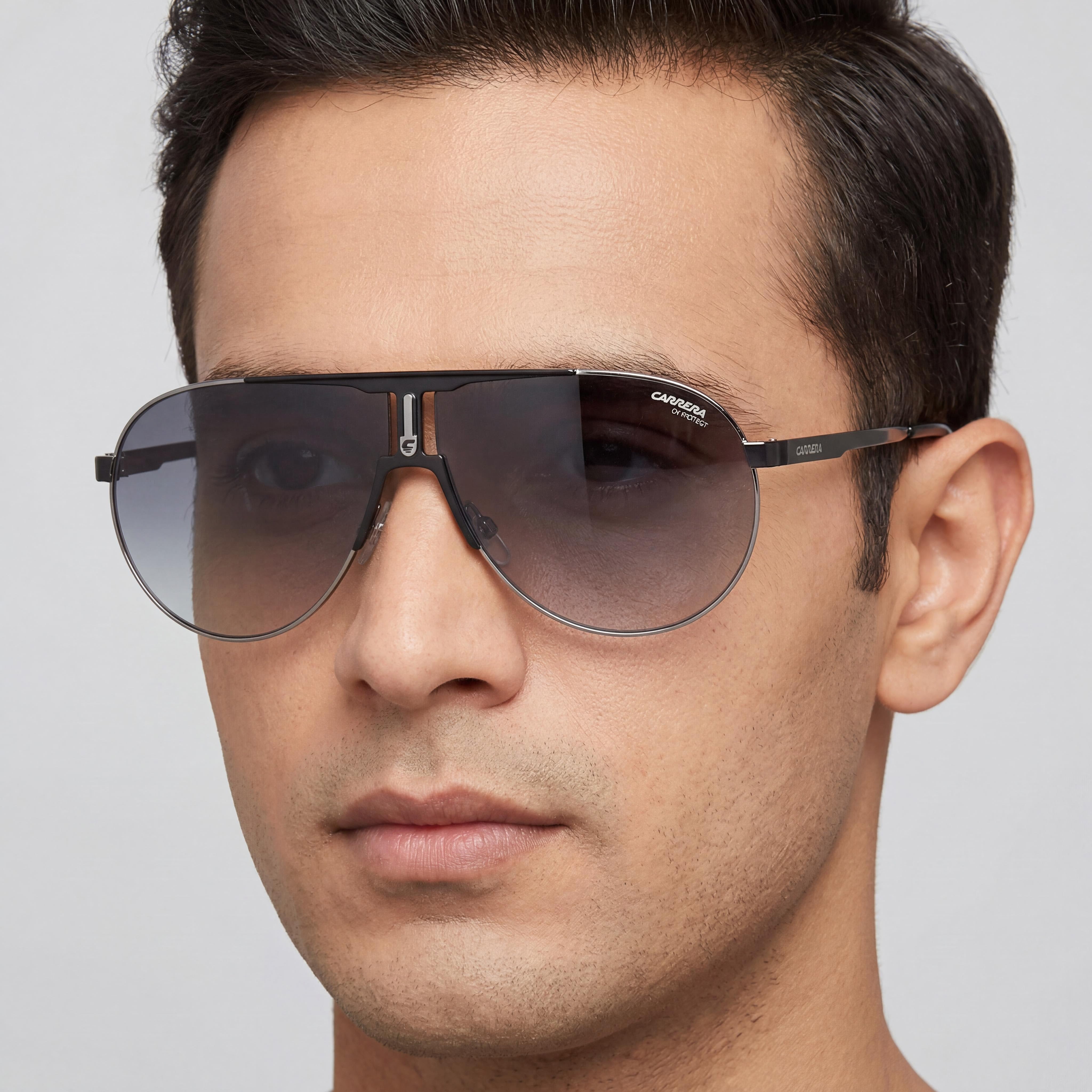 Carrera Ca1005/S Unisex Matte Black Stainless Steel Pilot Sunglasses with UV Protected Gradient Gray Blue Lenses 66mm, Photo 3