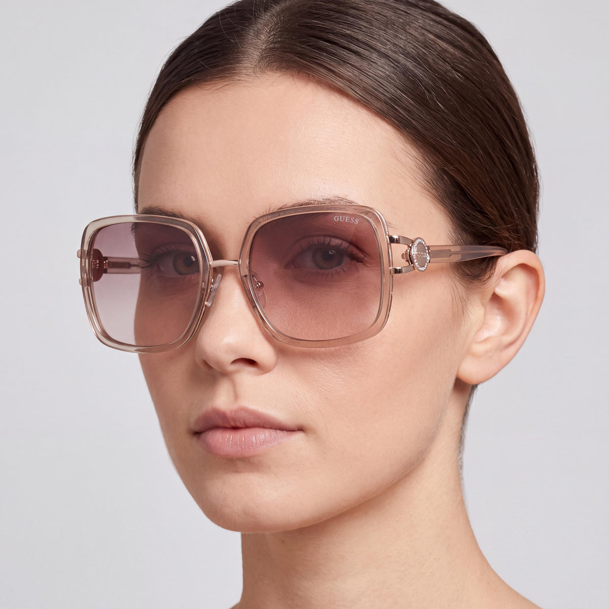 GUESS Gu00180 Women's Aviator Injected Frame Sunglasses Glossy Beige Bordeaux UV Protection 56mm, Photo 3