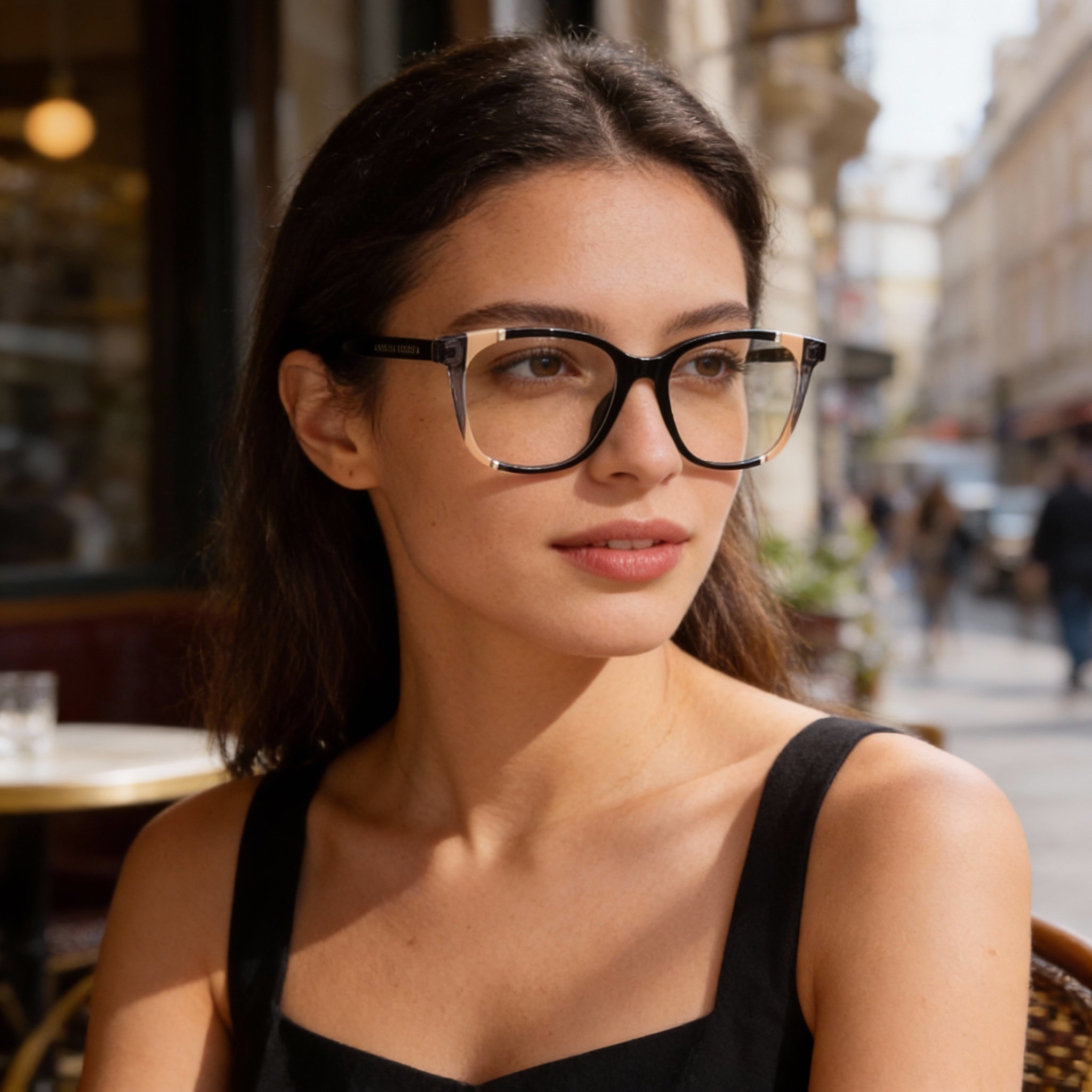 Monturas de gafas Carolina Herrera Modern para mujer, de acetato, color negro nude y policarbonato, talla 52-17-145, Photo 4