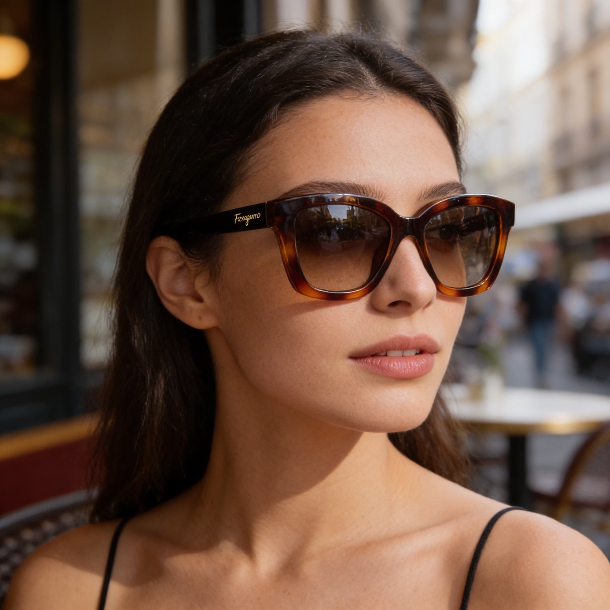 Gafas de sol clásicas unisex Ferragamo con montura de plástico Carey, lentes degradadas marrones sin polarizar y protección UV de 53 mm, Photo 6