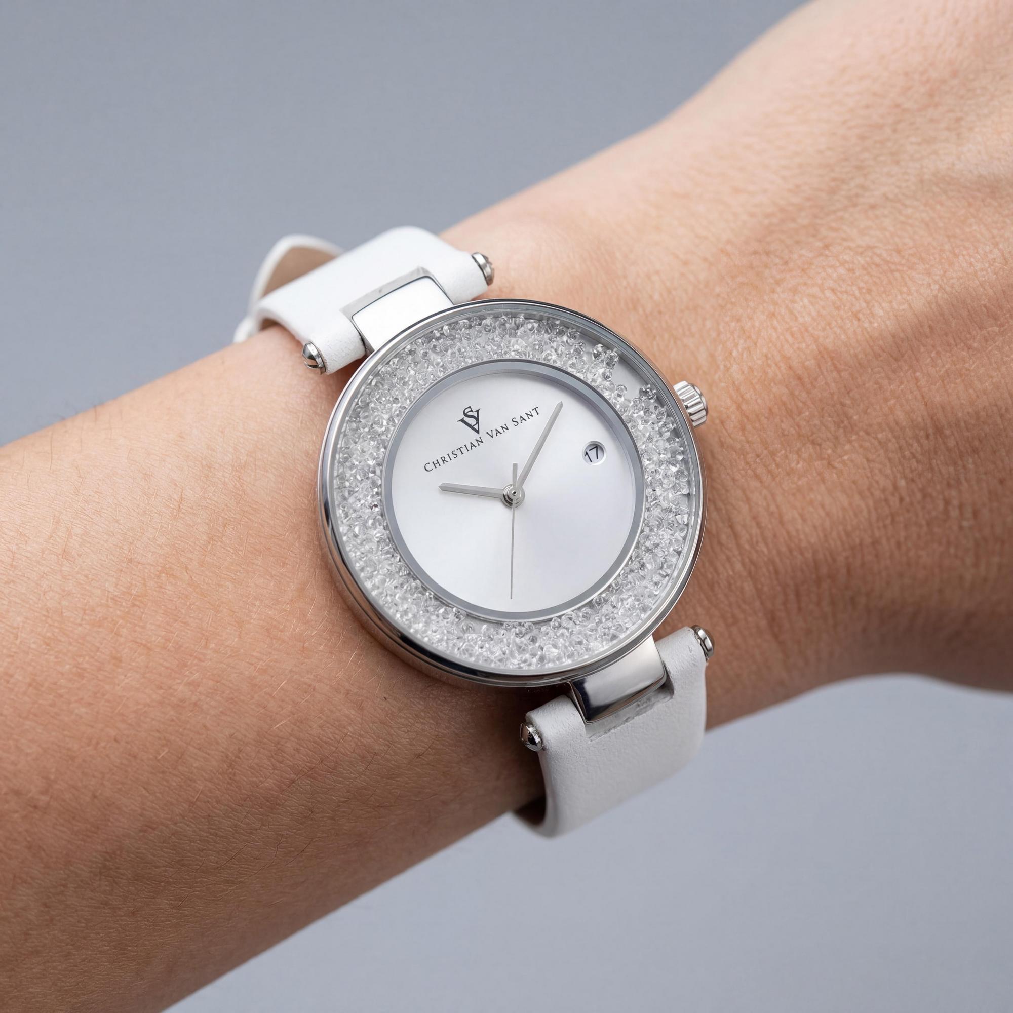 Christian Van Sant CV1220 Quartz Movement Women's Silver Dial Watch with Date Display and Scratch-Resistant Mineral Crystal, Photo 3