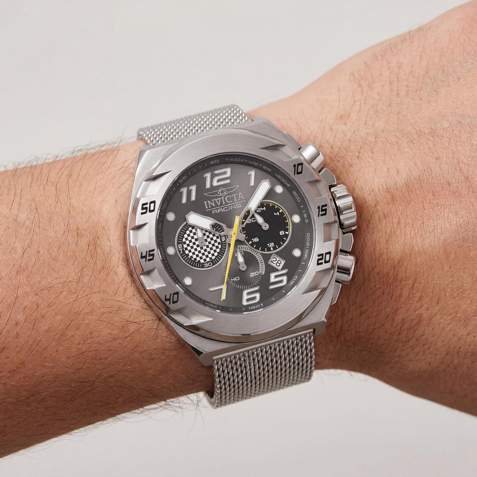 Reloj Invicta Racing 47201 de cuarzo, acero inoxidable plateado, 48 mm, esfera gris y correa de pulsera., Photo 3