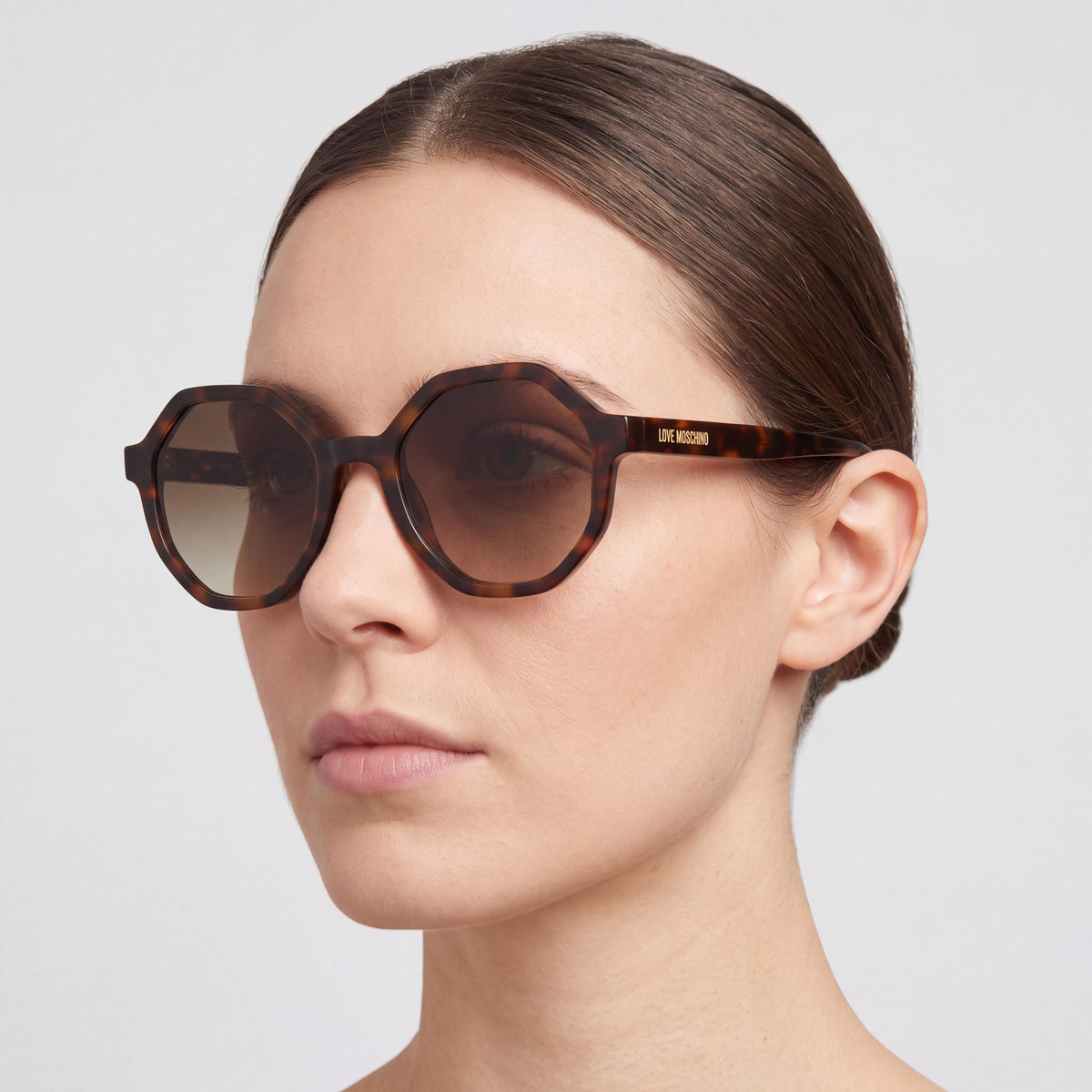 Love Moschino MOL076/S Women's Geometric Havana Cellulose Propionate Non-Polarized Brown Shaded Sunglasses 52mm, Photo 4