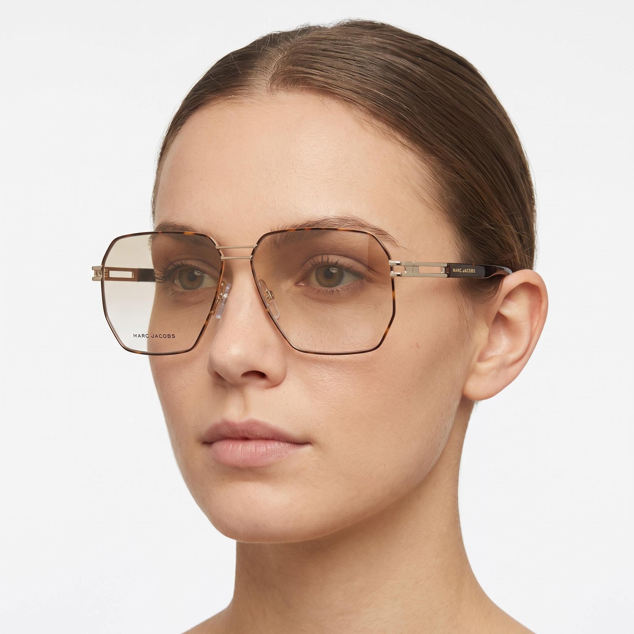 Marc Jacobs Comtemporary Women's Gold Brown Metal Durable Lightweight Eyeglass Frames with Integrated Nose-Pads and Non-Slip Temples, Photo 4
