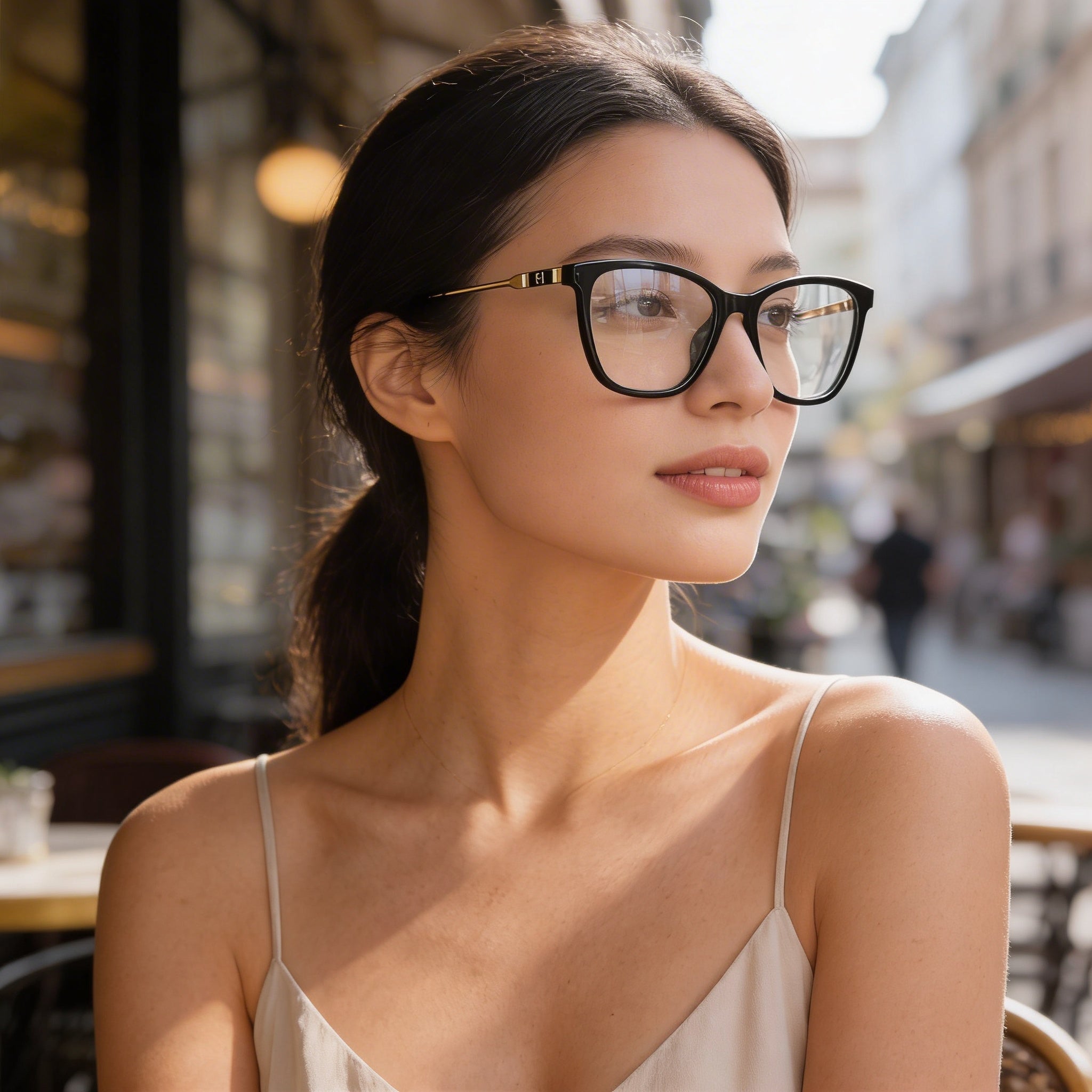 Gafas Carolina Herrera para mujer con montura de acetato moderna, lentes de policarbonato transparentes nude, 54-18-145mm, Photo 6