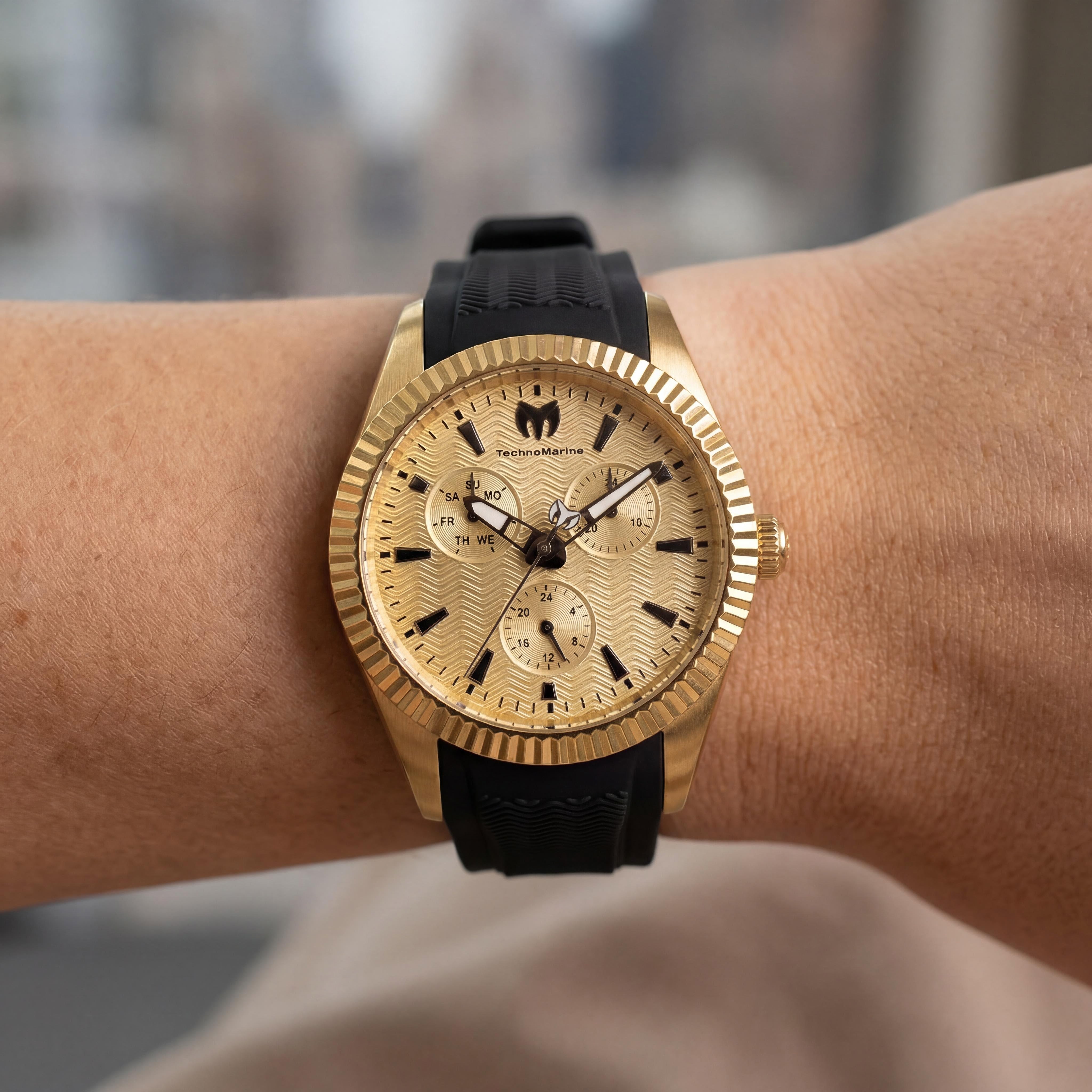 Technomarine Sea TM-719031 Women's Black Silicone Gold Tone Stainless Steel Quartz Water Resistant Watch 38mm, Photo 4