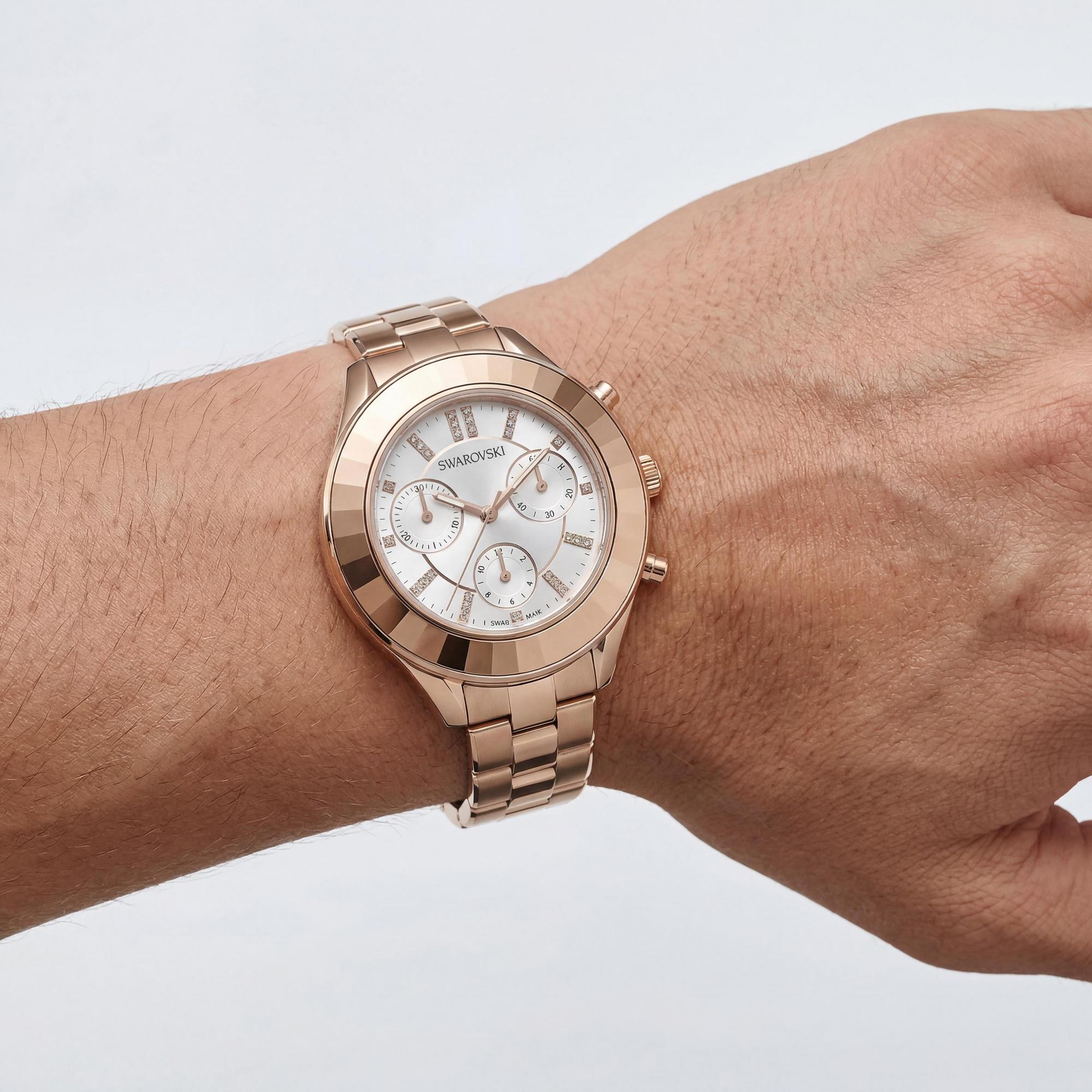 Reloj Swarovski Octea Lux Sport unisex con cronógrafo, acero inoxidable en oro rosa, esfera plateada y bisel de cristal de 37 mm., Photo 3