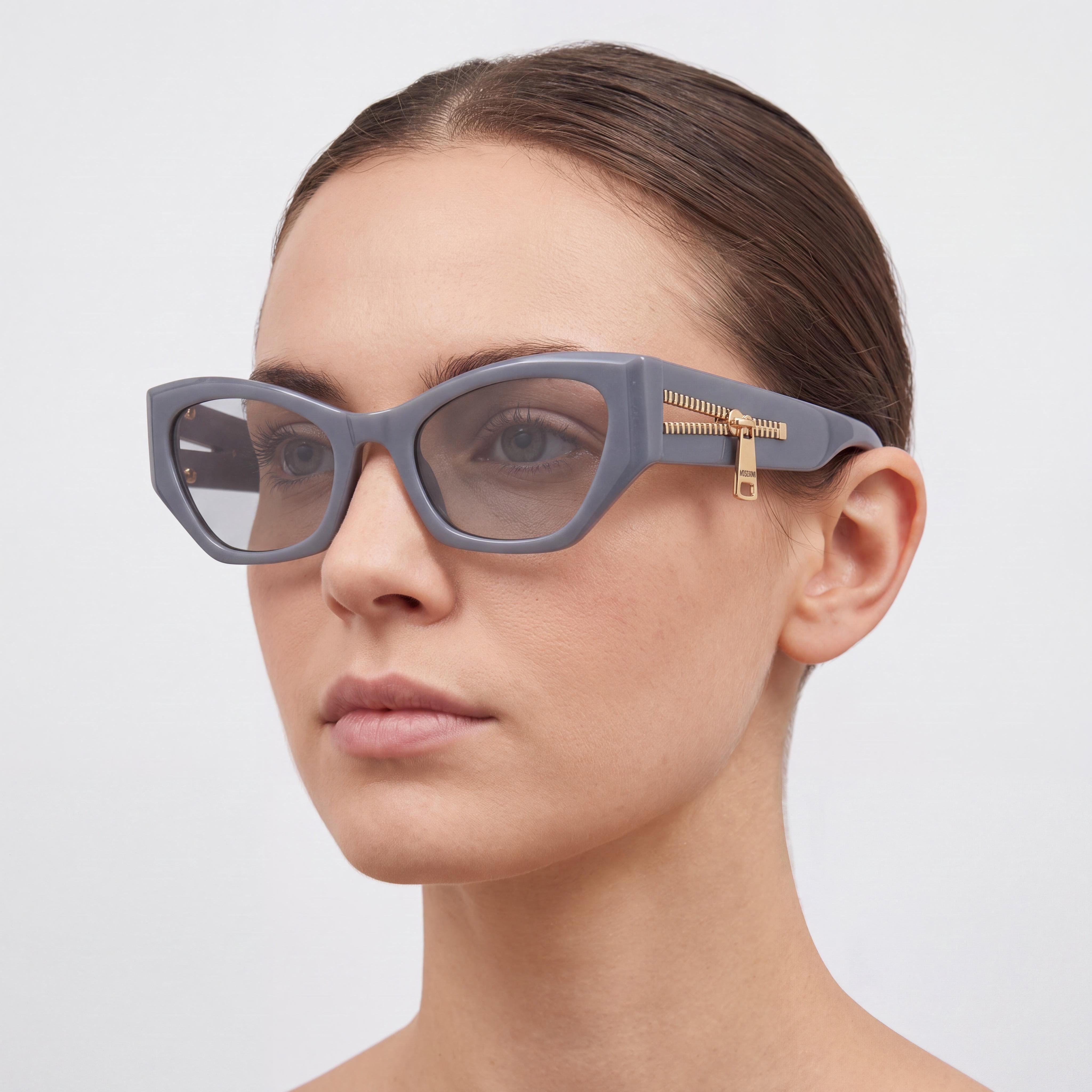 Moschino Casual Women's Non-Polarized Polyamide Inj-Gril. Sunglasses Azure Frame Grey Lens 55-21-140, Photo 5