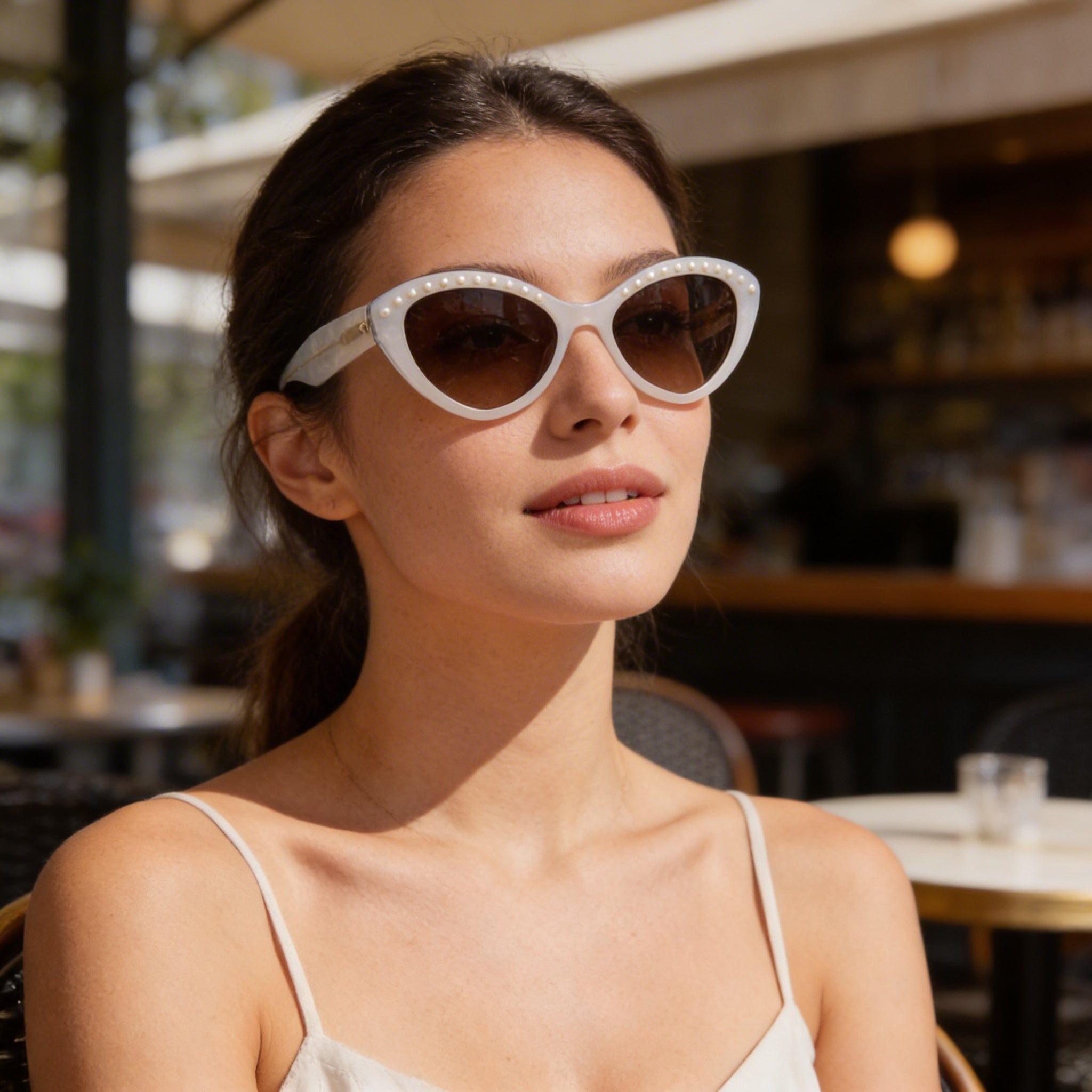 Gafas de sol Kate Spade New York JUNI/G/S PEARL para mujer, montura de acetato marrón blanco, protección UV, 55 mm, Photo 5