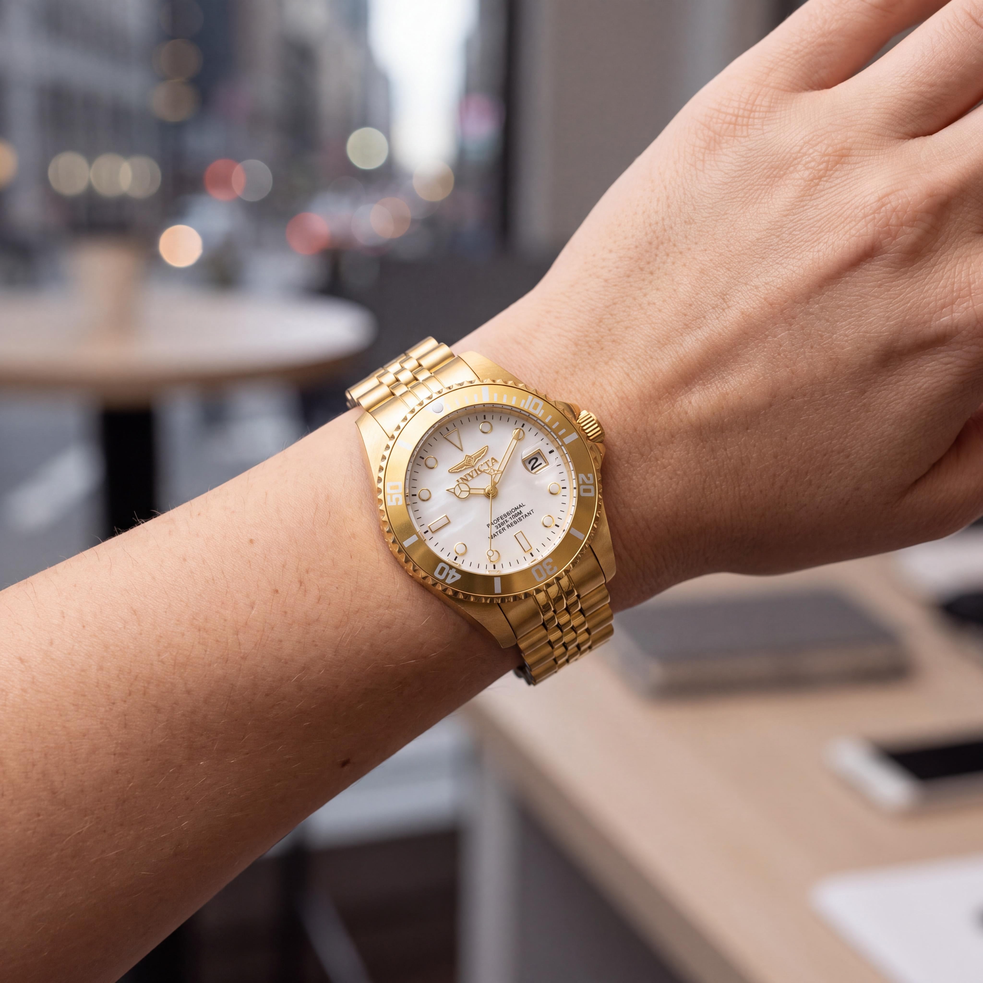 Invicta bracelet Women's Gold-Tone Stainless Steel Band 34mm White Dial Water Resistant Watch, Photo 4