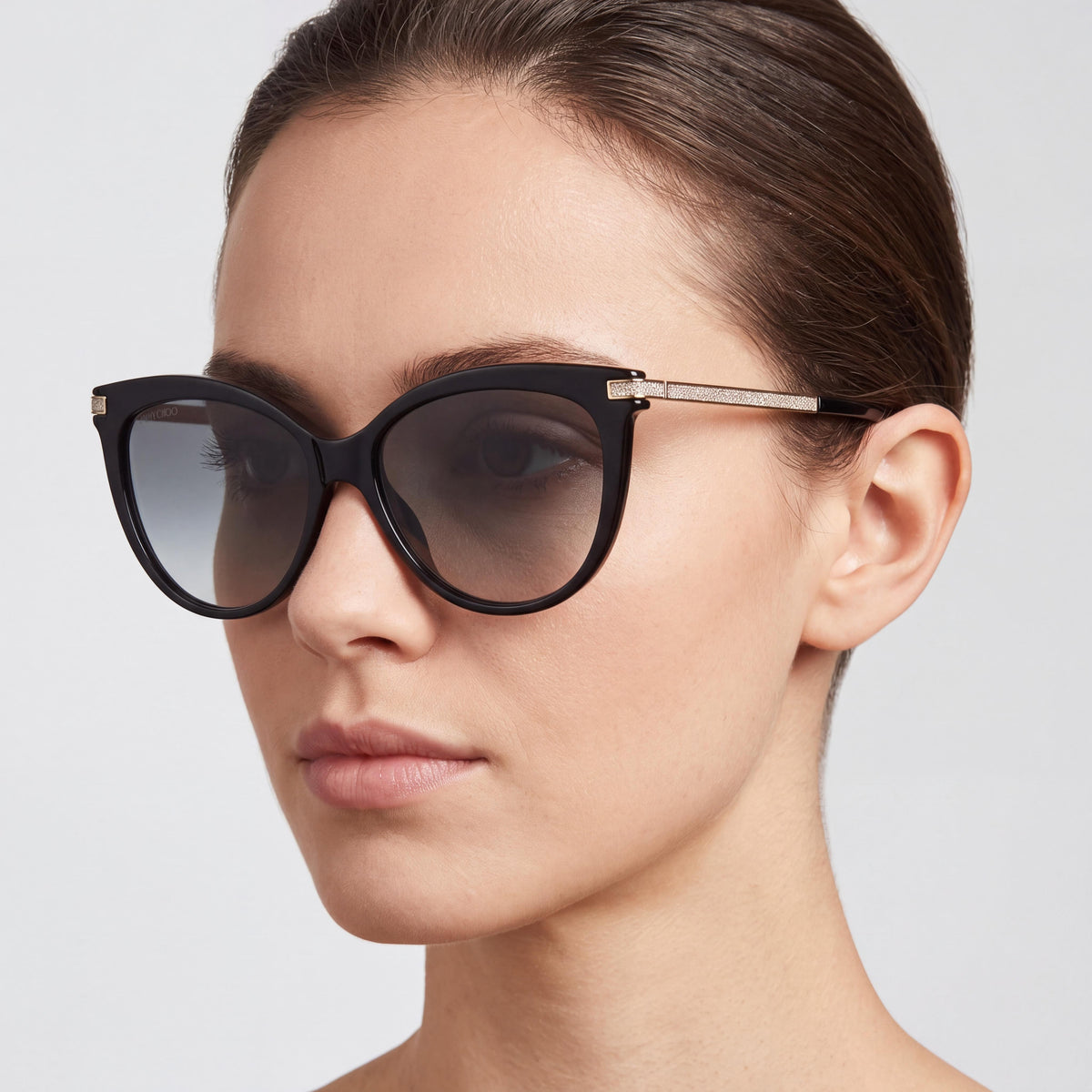 Gafas de sol JIMMY CHOO Axelle/G/S para mujer, estilo ojo de gato, de plástico negro con lentes grises degradadas con protección UV, 56 mm, Photo 3