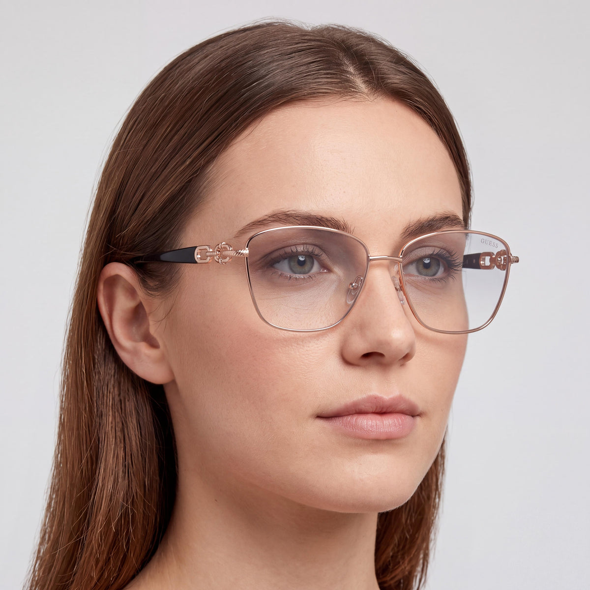 GUESS Gu50179 Gafas de metal para mujer con lentes de policarbonato, acabado en oro rosa y negro, 57 mm, Photo 4