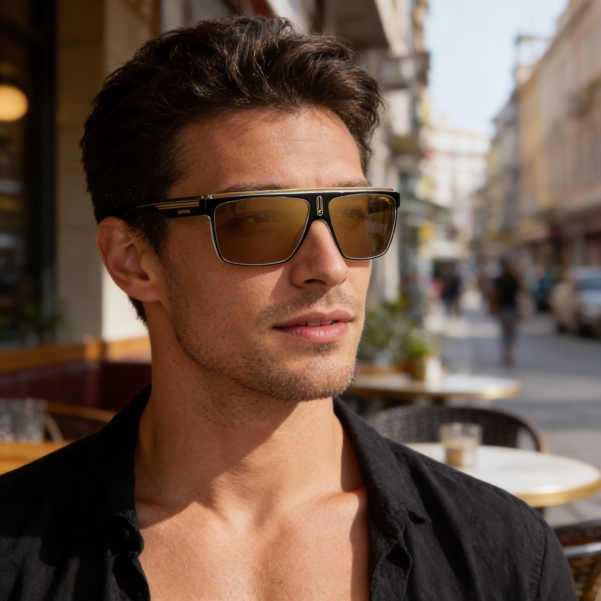 Carrera Modern Men's Black Gold Polyamide Sunglasses with Gold High Contrast Antireflex Lenses 63mm UV Protection, Photo 4